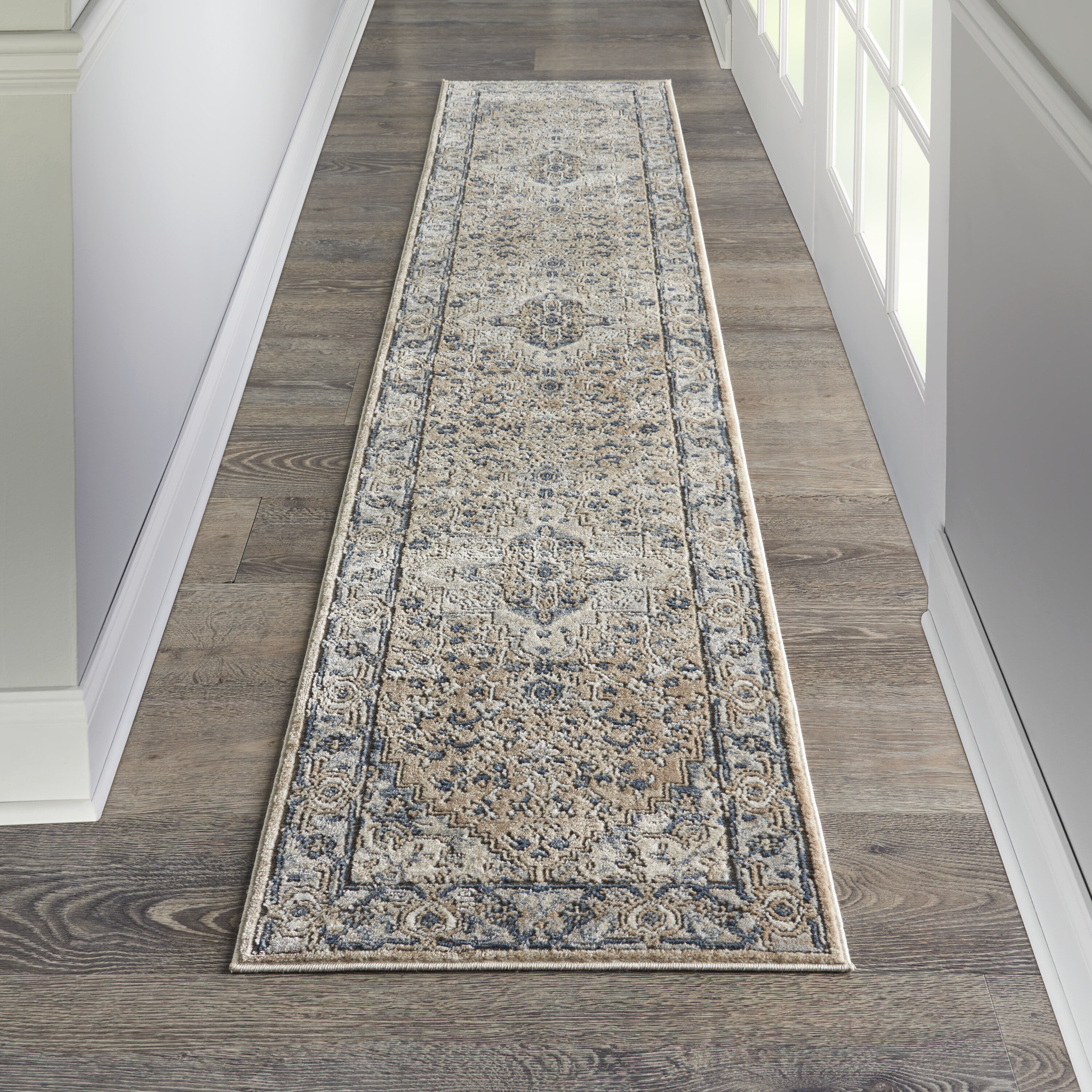 Nourison Concerto 2 X 10 (ft) Beige/Grey Indoor Medallion Runner Rug ...