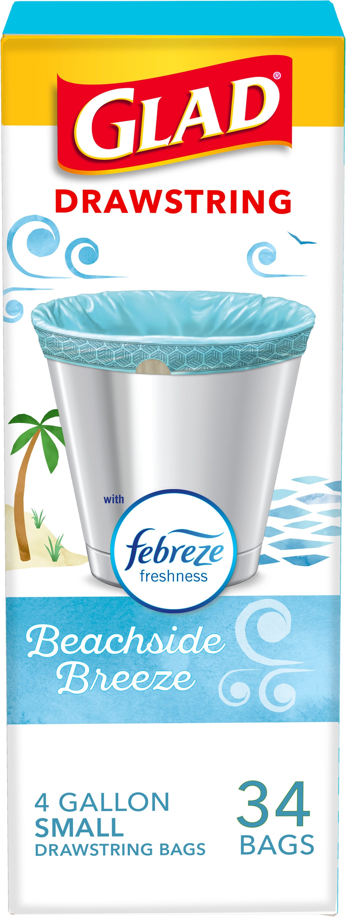 Glad 1258779121 4-Gallons Beachside Breeze Blue Indoor Plastic Kitchen Drawstring Trash Bag 34 -Count