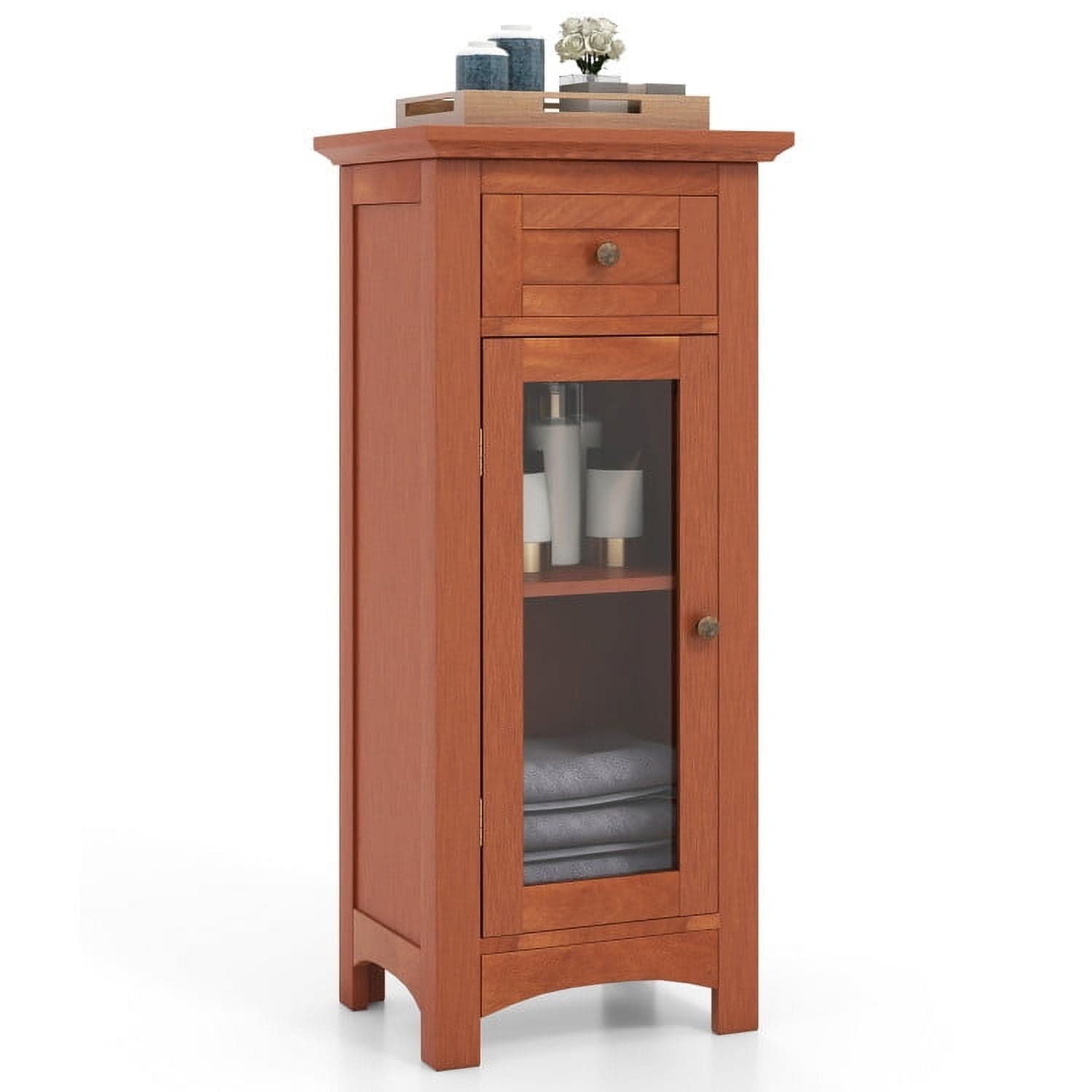 Choco Moon Bathroom Freestanding Storage Cabinet with Single Glass Door Brown