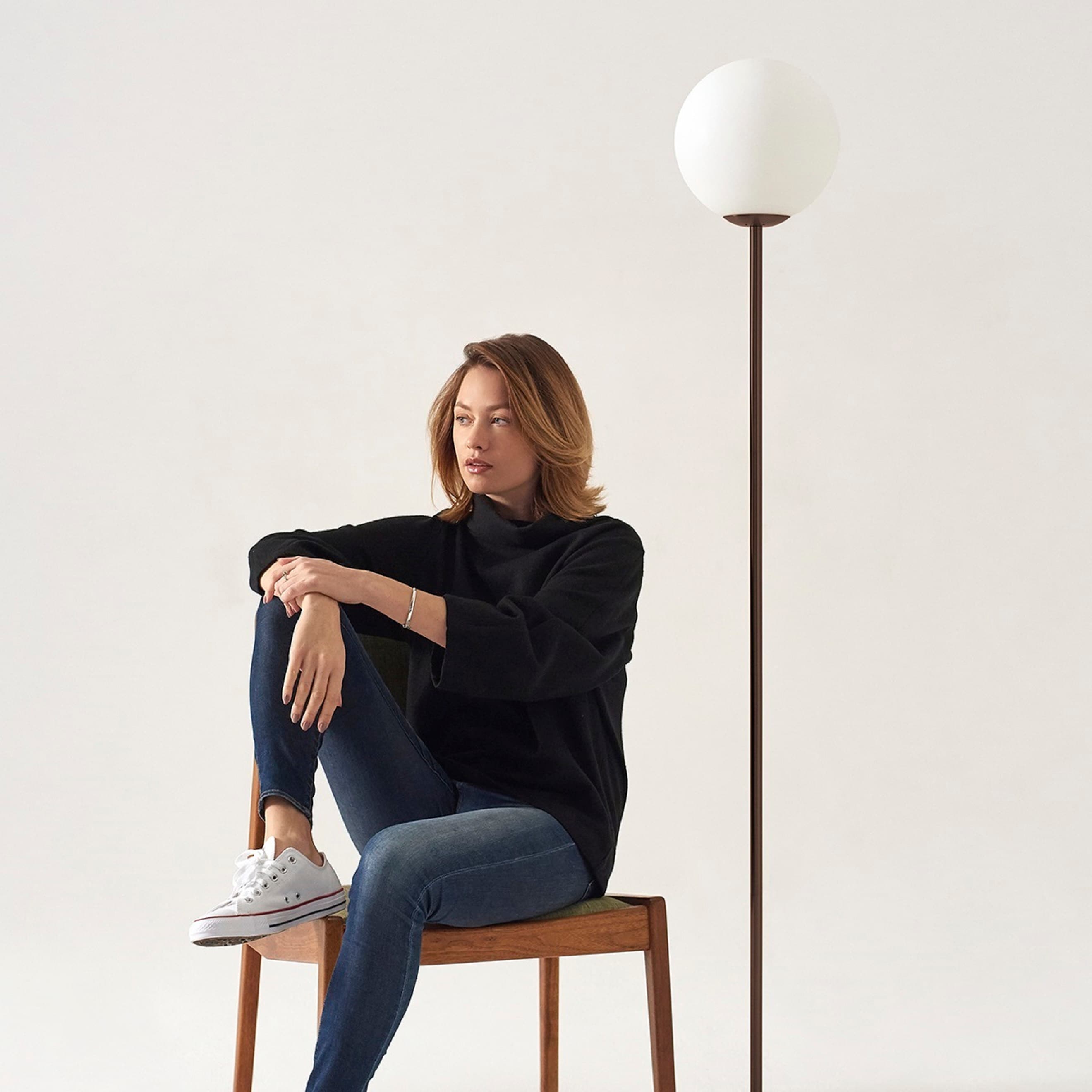 Luna 65" Bronze Modern LED Floor Lamp with Frosted Glass Globe