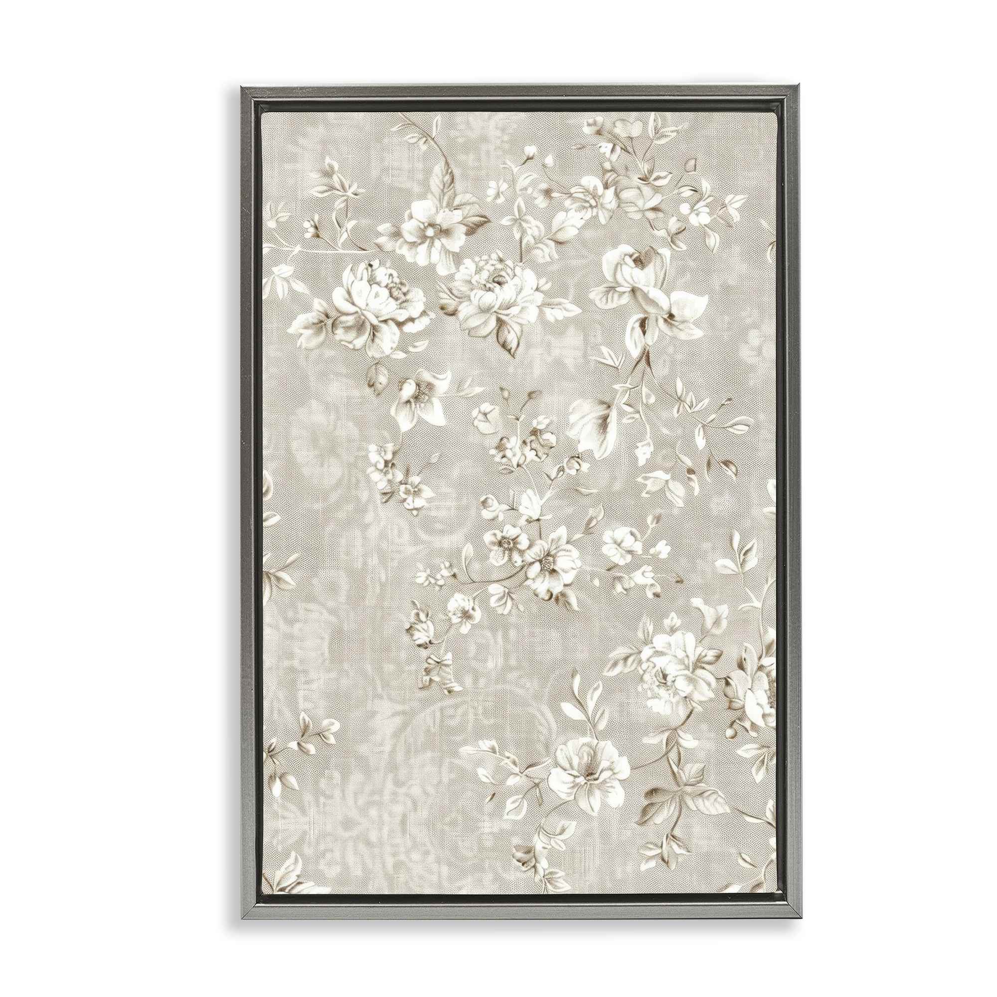 Stupell Industries BT-861-FFL-20X30 White Flowers over Damask Floating Frame design by LSR Creative Studio