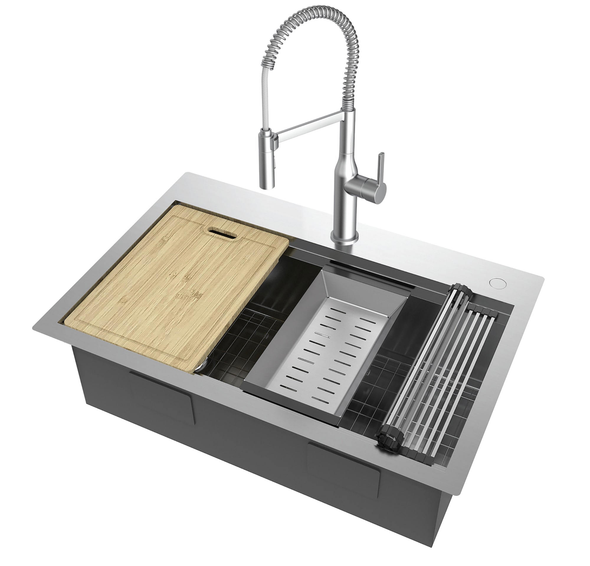allen + roth FSD2Z3322C19-LF Dennison Dual-mount 33-in x 22-in Stainless steel Single bowl 2-Hole 18 -Gauge Workstation Kitchen Sink All-in-One Kit