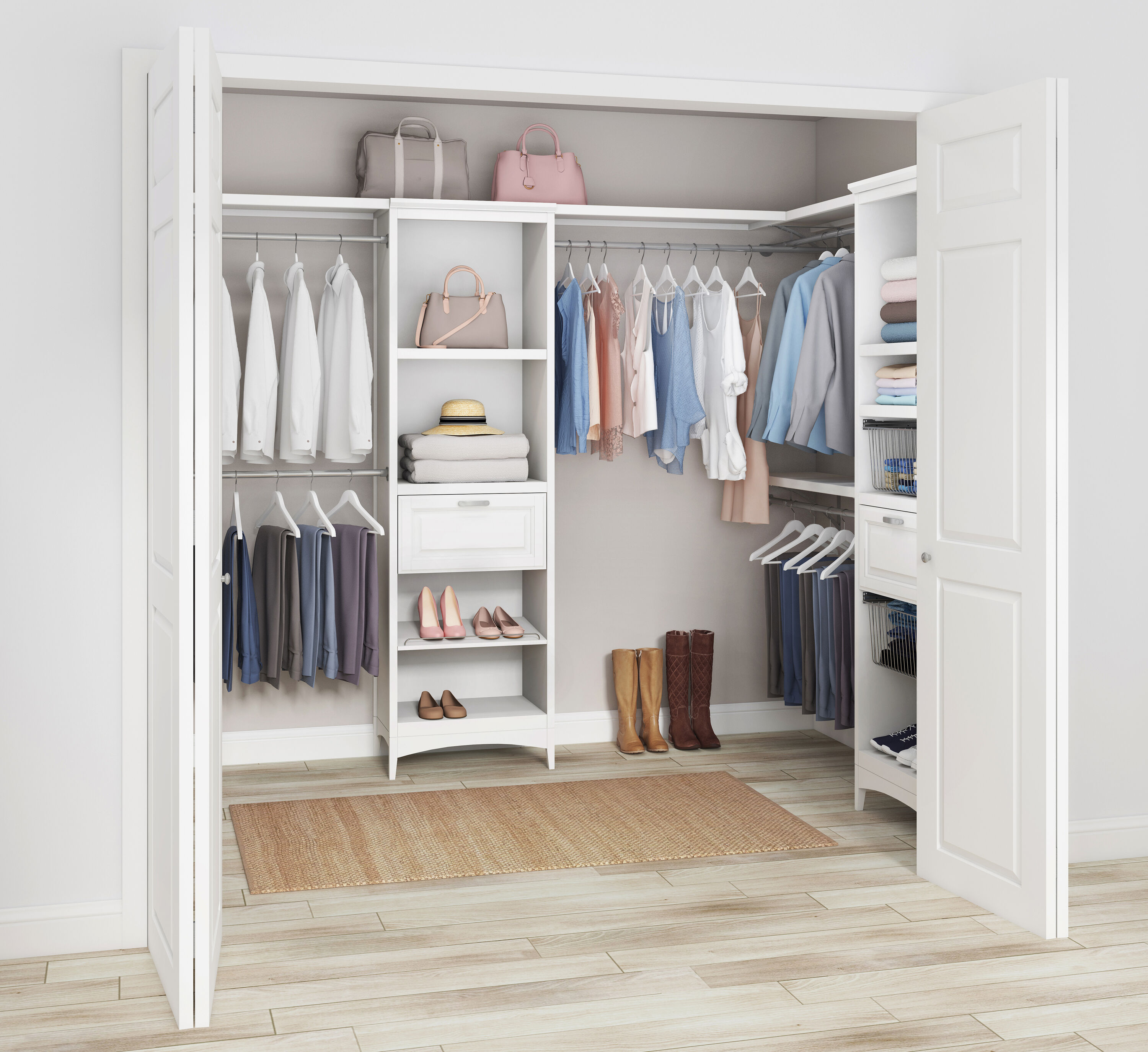 allen + roth Hartford 2-ft to 8-ft W x 6.33-ft H White Solid Shelving Wood  Closet System in the Wood Closet Kits department at