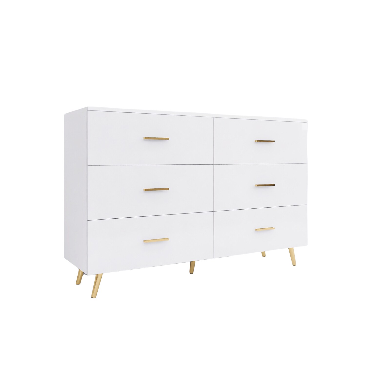 SINOFURN Contemporary Black Wood 6-Drawer Dresser with Golden Handles and Legs