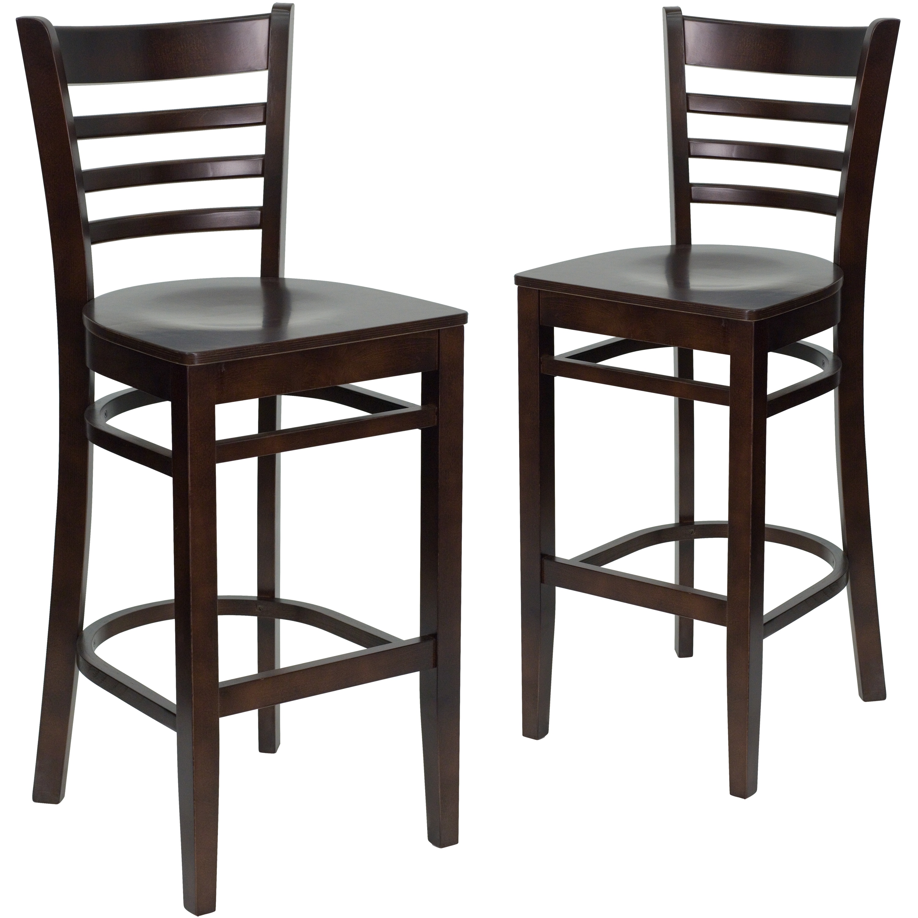 Flash Furniture 847254001083 2 Pack HERCULES Series Ladder Back Walnut Wood Restaurant Barstool