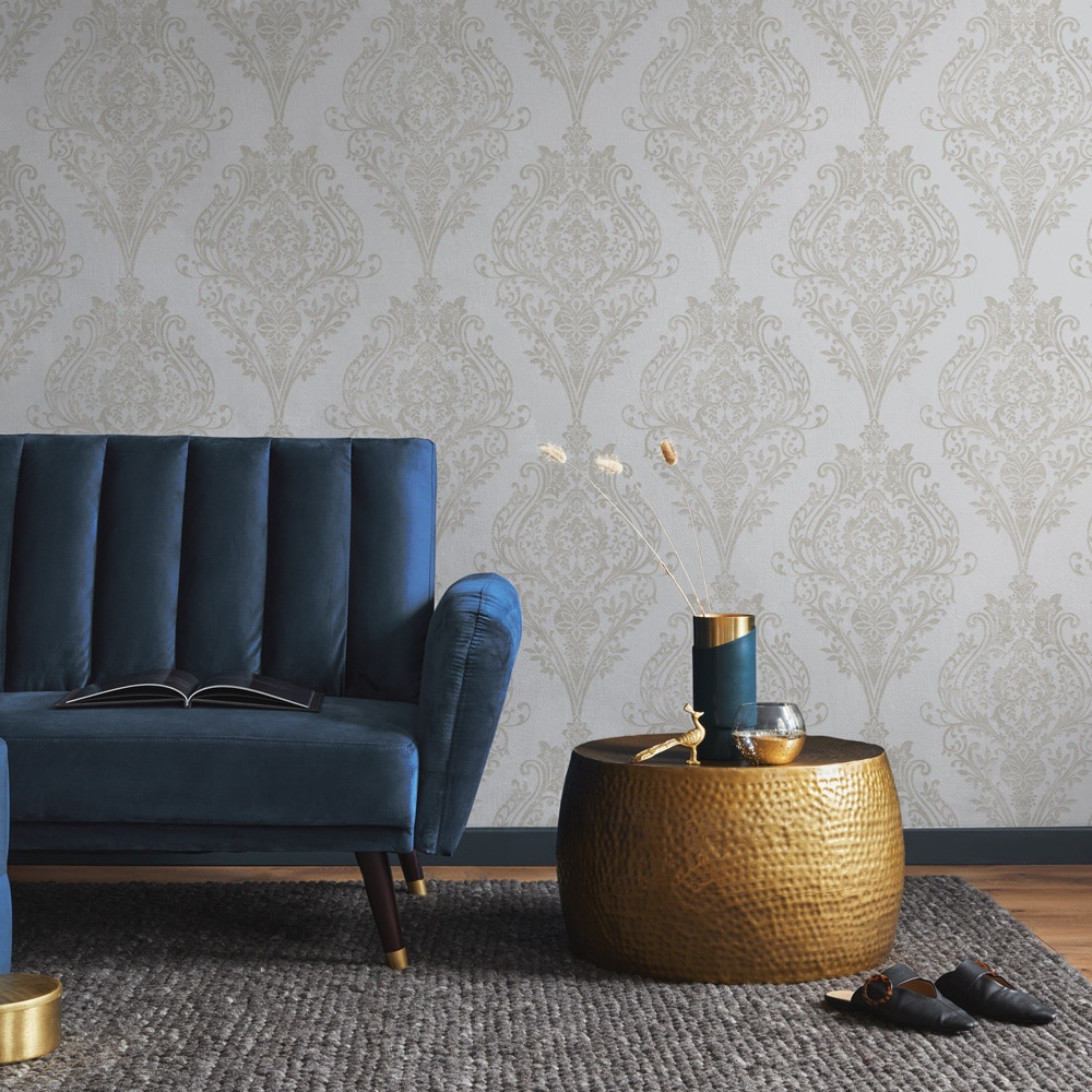 Champagne Damask Non-Pasted Repositionable Wallpaper Roll