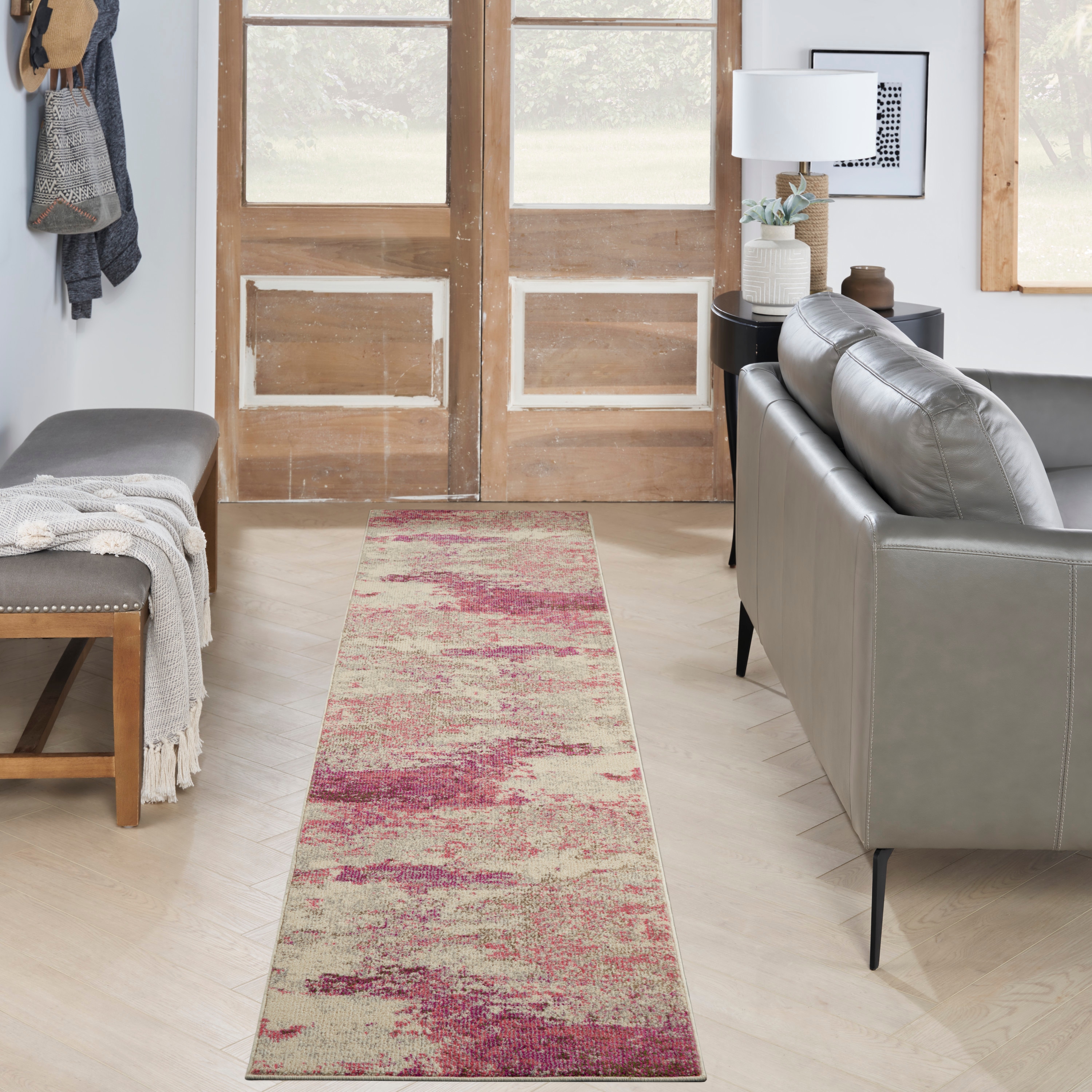 Nourison 99446742513 Celestial 2 x 12 (ft) Loomed Polypropylene Pink Rectangular Indoor Distressed/Overdyed Vintage Area rug