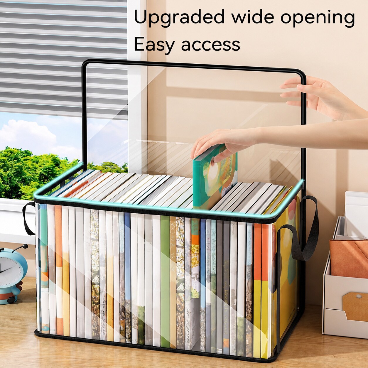 PUPWE Black 3 Pack Large Thick Plastic Storage Boxes With Hinged Lids Heavy Duty PVC Clear Bins For Textbooks Toys Clothing Blankets