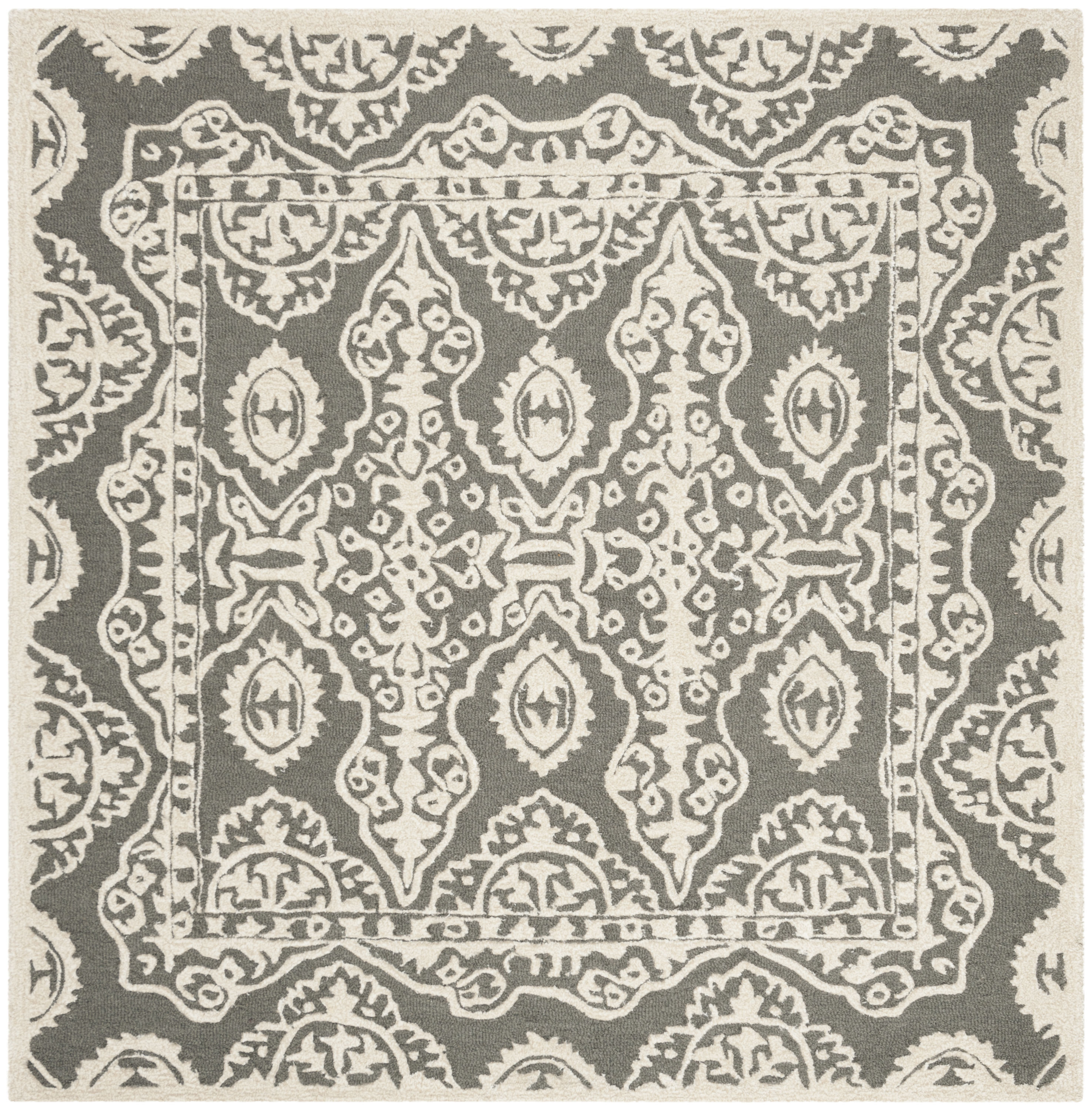 Safavieh BEL134C-5SQ Bella Soma 5 x 5 (ft) Tufted Wool Dark Gray/Ivory Square Indoor Abstract Oriental Area rug