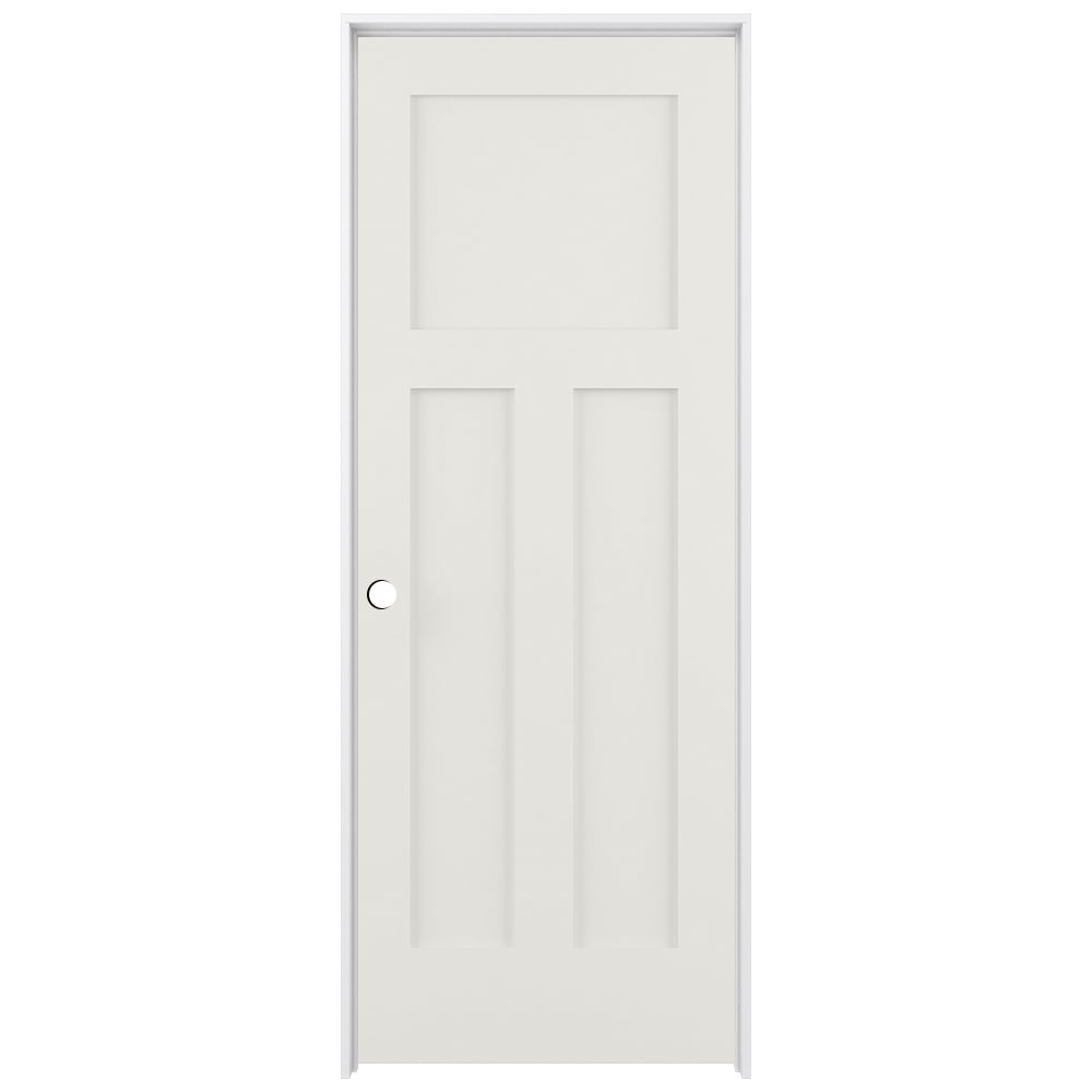 RELIABILT Shaker 36-in x 80-in Snow Storm 3-panel Craftsman Solid Core Prefinished Pine Mdf Right Hand Inswing Single Prehung Interior Door in White -  LO1369471