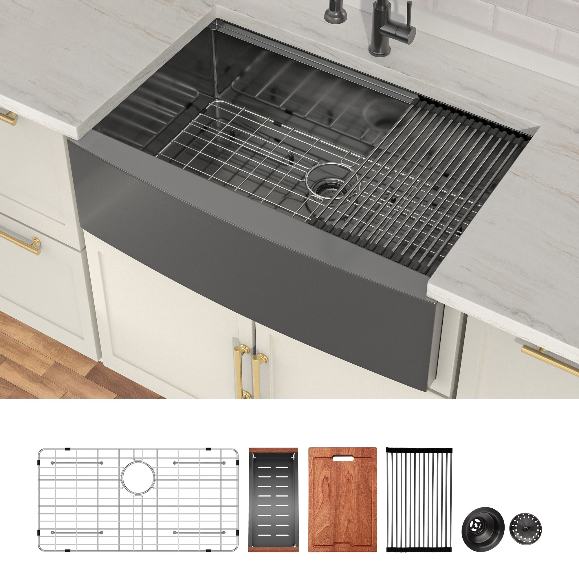 Lordear H-LABS3022R1 Undermount 30-in x 22-in Stainless steel Single bowl 16 -Gauge Workstation Kitchen Sink