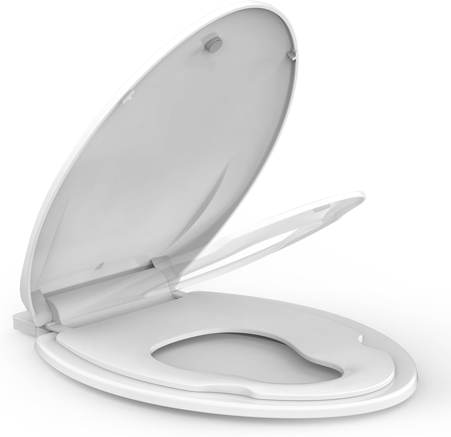 WhizMax CPHO-11GXIH2L 19inch White Elongated Toilet Seat with Toddler Seat Built In  Slow Close for Both Child Adult Seats  Potty Training Seat  Easy Installation for Bottom Fixing Toilet