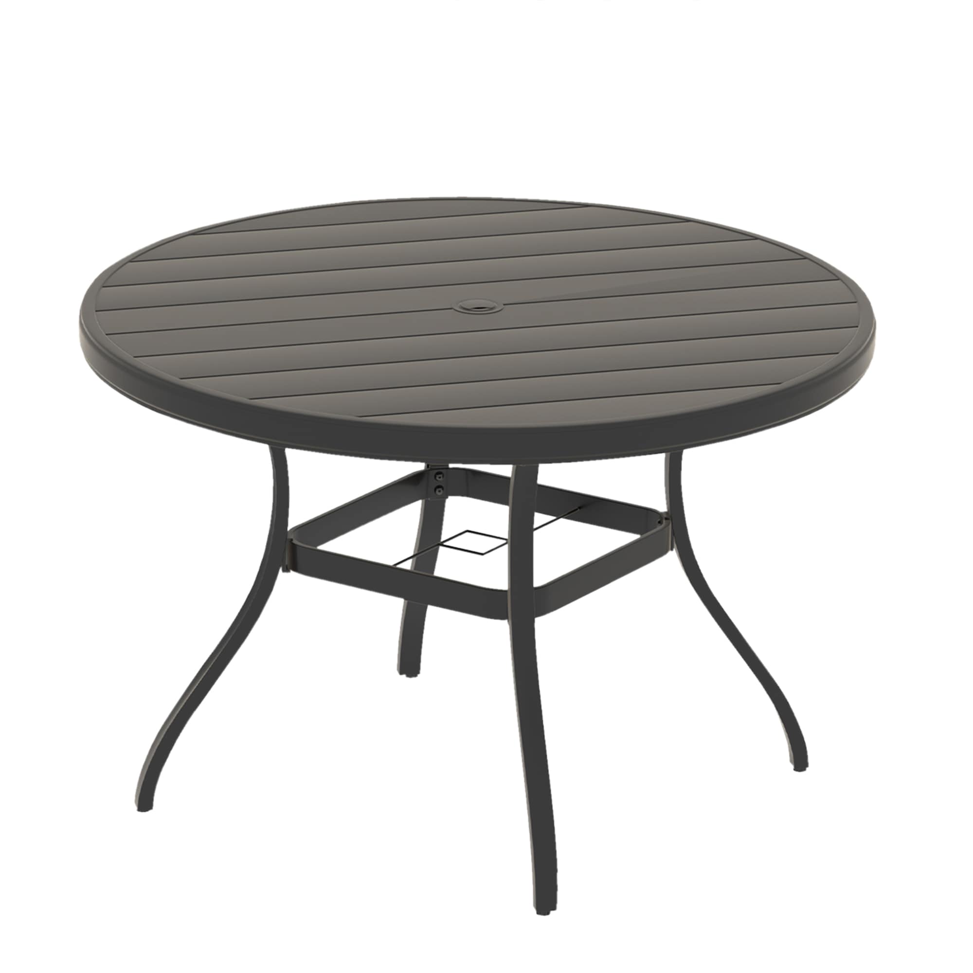 LOVMOR SF-H-W213P335135 Outdoor Round Patio Dining Table for 6-7 All Weather Metal Dining Table with Umbrella Hole Black Color