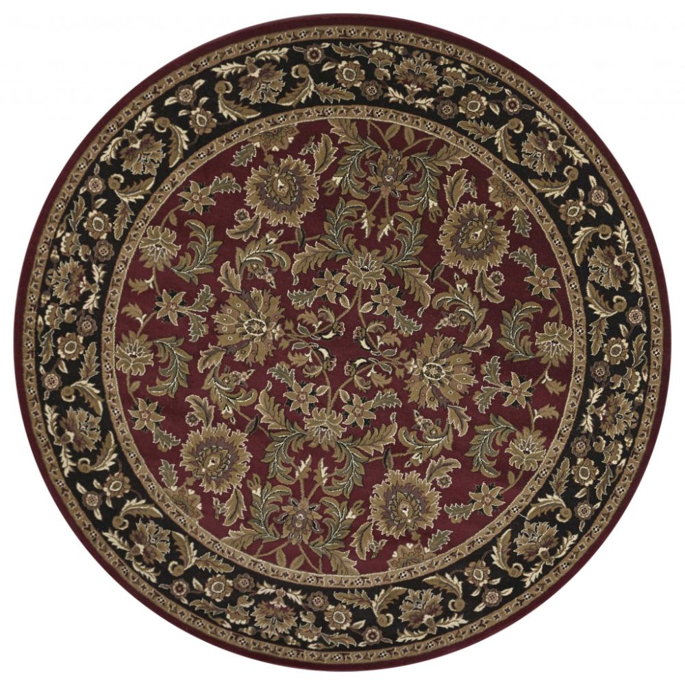HomeRoots 352853 Bernadette 7 X 7 (ft) Rag Red Black Octagonal Indoor Border Area Rug