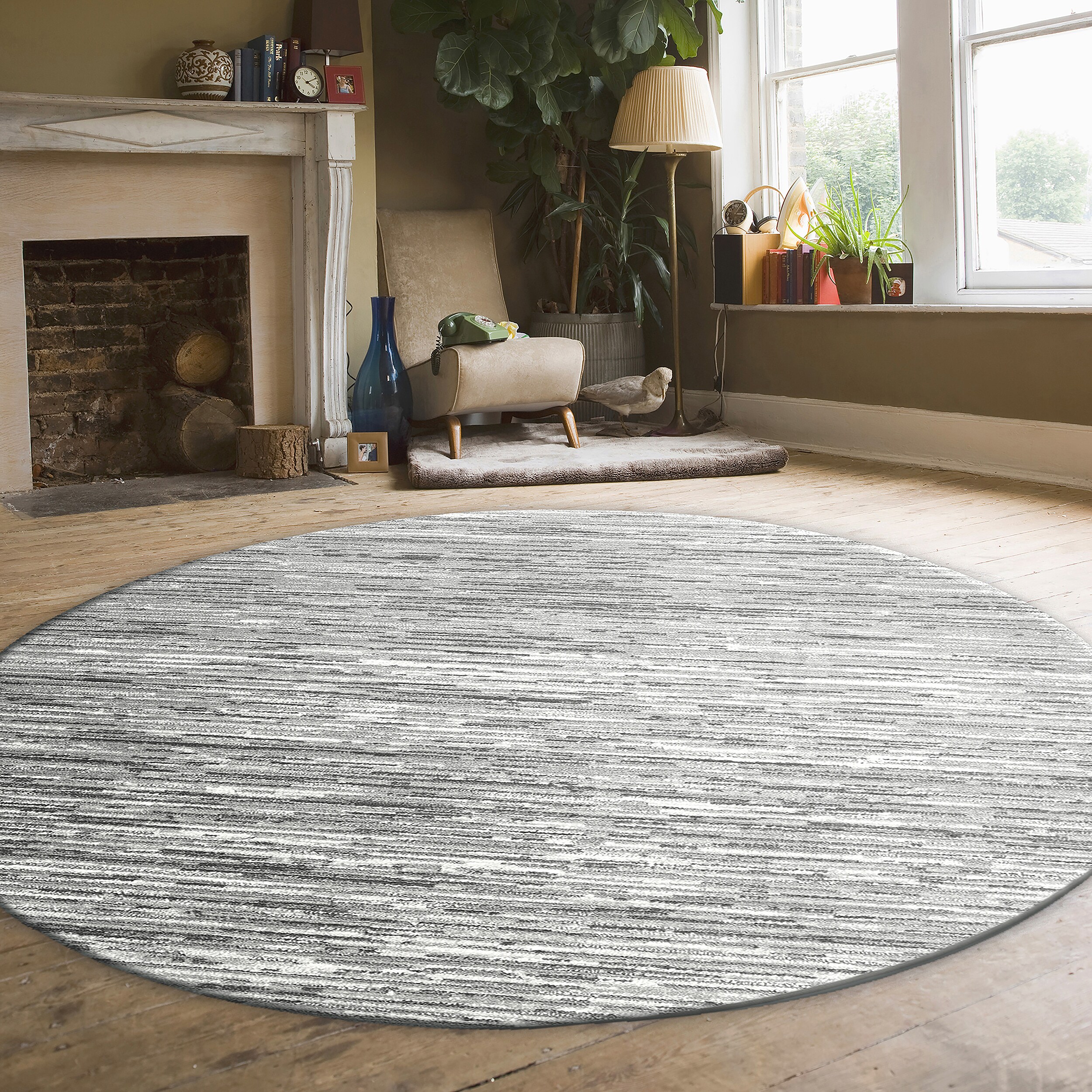Radici USA 1228/1016/GREY Davide 8 x 8 (ft) Loomed Polypropylene Grey Round Indoor Stripe Mid-Century Modern Area rug