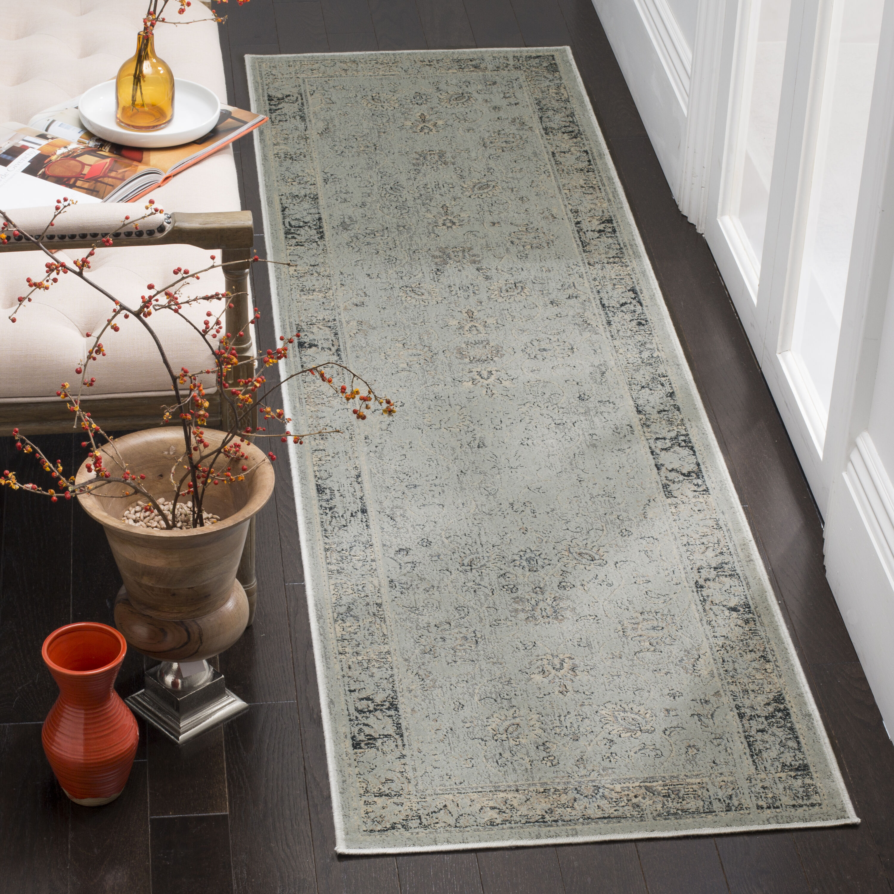 Safavieh VTG117-7660-28 Vintage Mosed 2 x 8 (ft) Loomed Synthetic Light Blue Rectangular Indoor Distressed/Overdyed Vintage Runner rug