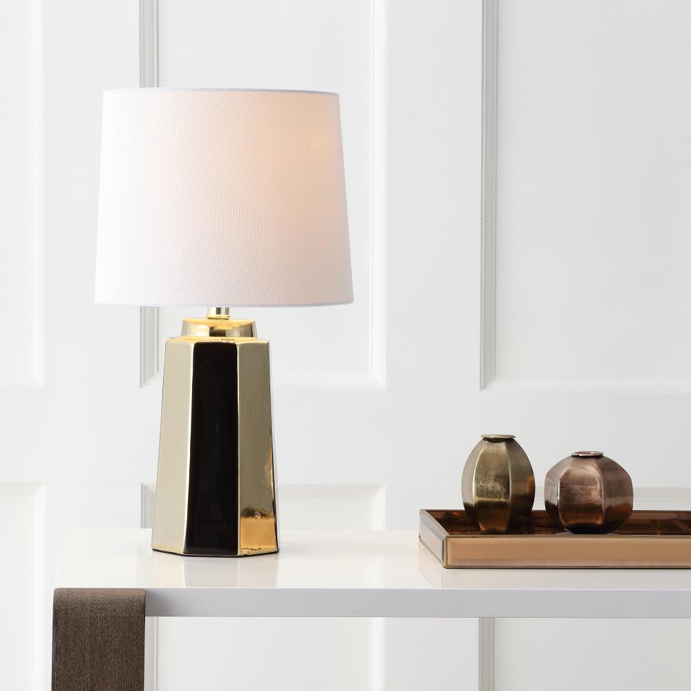 JONATHAN Y Carson 12.75-in Modern Minimalist Iron Rechargeable Integrated  LED Table Lamp, Brass Gold/White