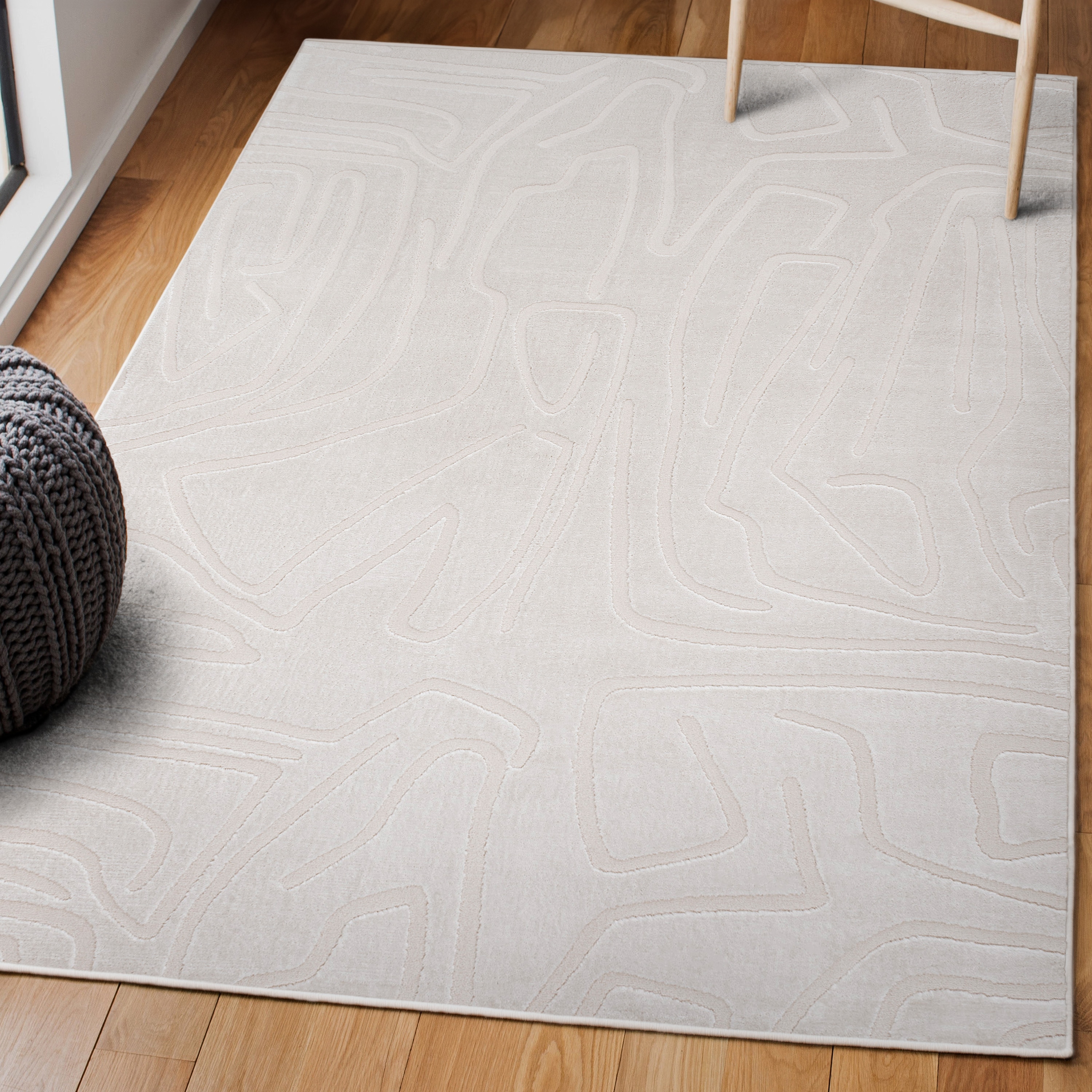 JONATHAN  Y SND102B-4 SANDSTONE Alcina Graphic Lines 4 x 6 (ft) Loomed Polyester White/Cream Rectangular Indoor/Outdoor Abstract Mid-Century Modern Area rug
