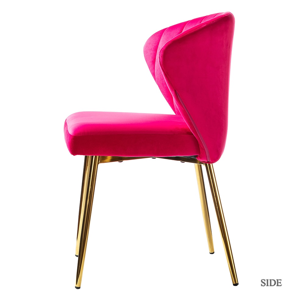 Fuchsia Velvet Upholstered Side Chair with Golden Metal Legs