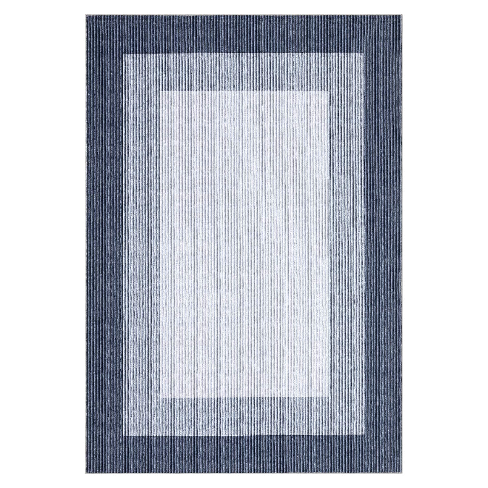 Qeetex SUNNY-PHO-344QGKEN 9 x 12 ft Polyester Blue Rectangular Indoor Geometric Bordered Modern Machine Washable Area Rug