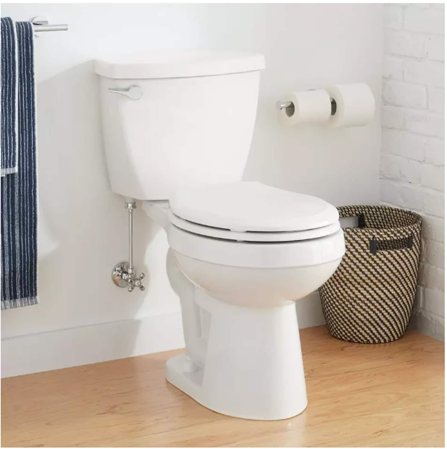 Signature Hardware 447367 Bradenton White Round Standard height Soft Close 2-piece Toilet 12-in Rough-In WaterSense 1.28 GPF