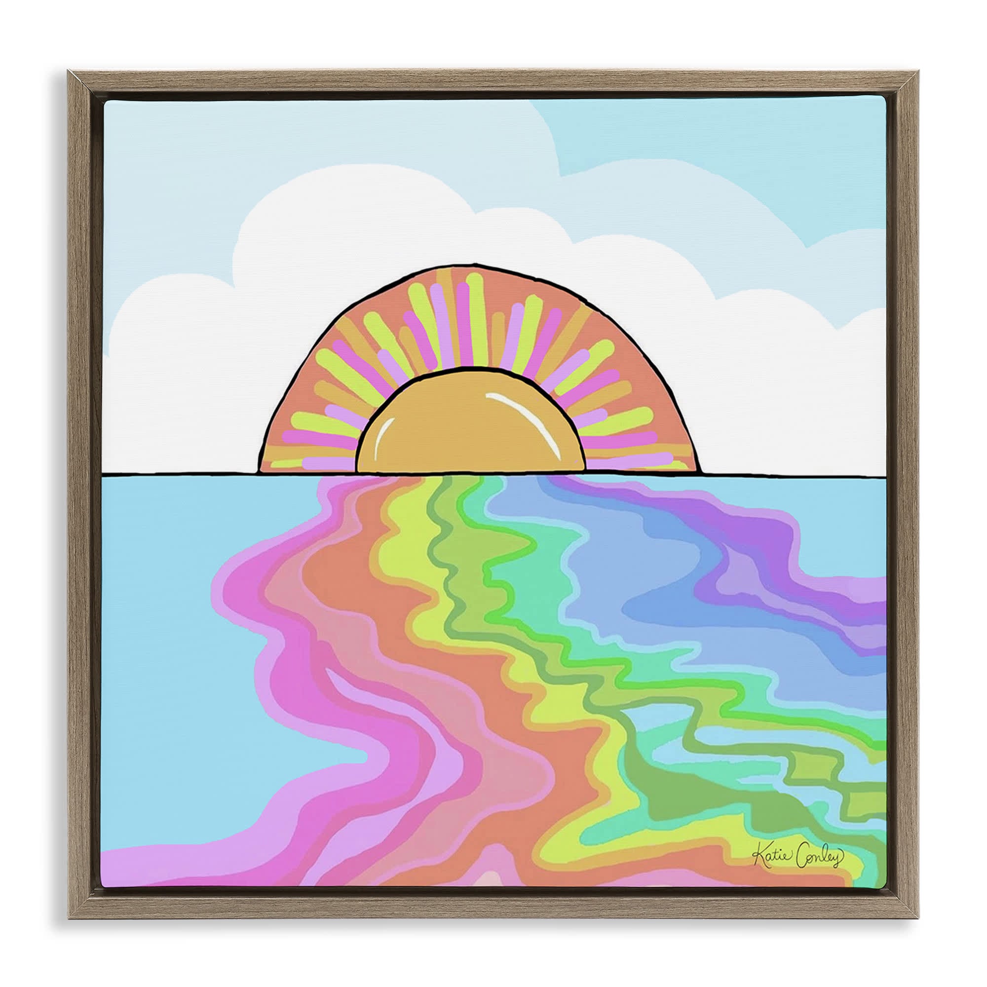 Stupell Industries BS-764-FFE-17X17 Swirling Rainbow on Sea Surface Floating Frame design by Katie Conley