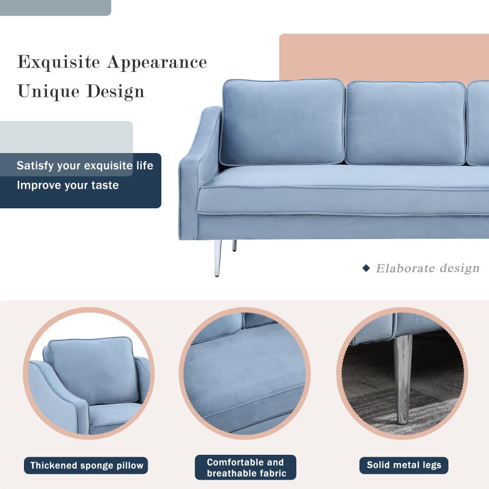 Clihome Sofa Set (1+2+3 Seat) Modern 3-Piece Velvet Blue Living Room ...