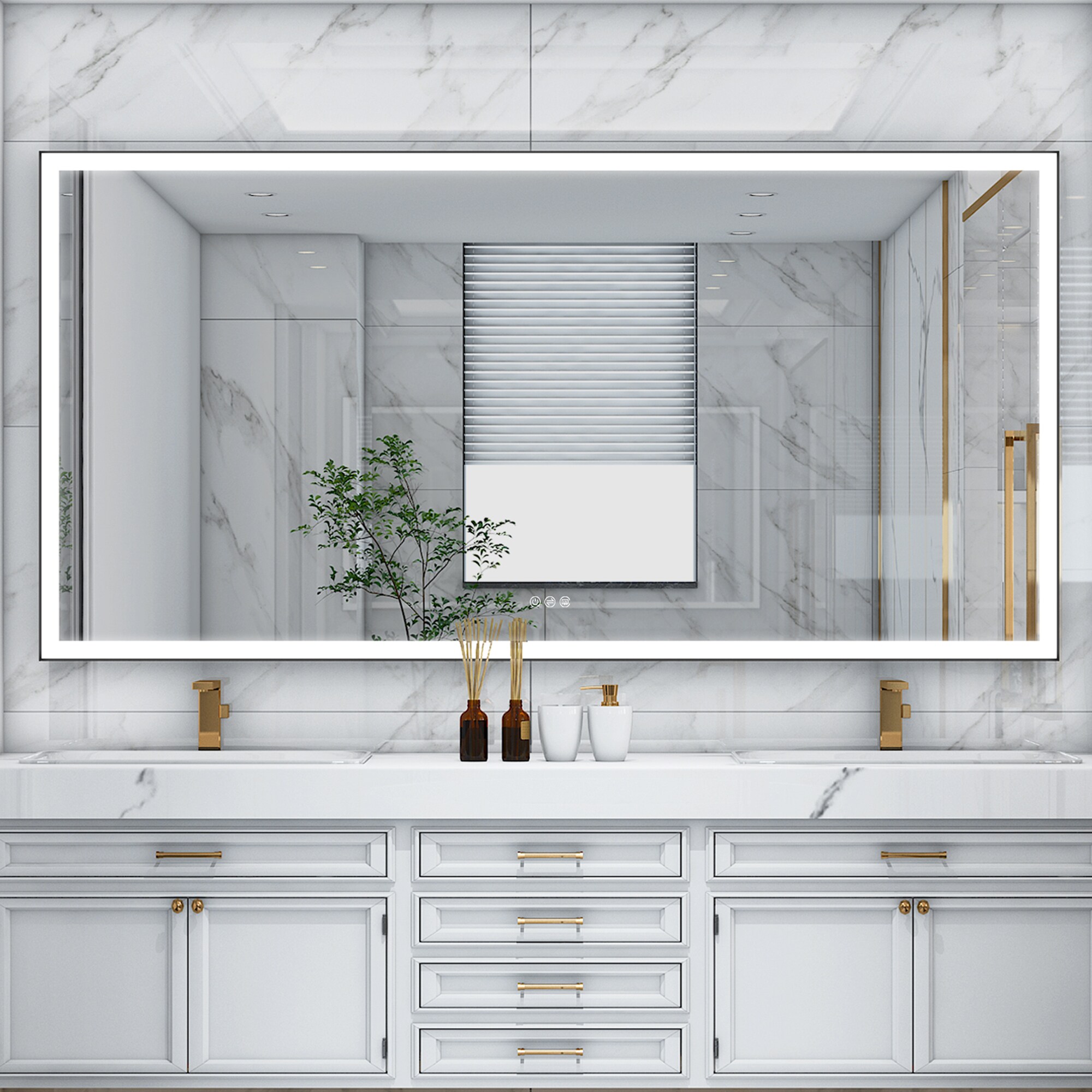 Forclover MRE-5F8442MB 84-Inches x 42-Inches Framed Rectangle Dimmable Lighted Fog Free Bathroom Vanity Mirror ( Black )