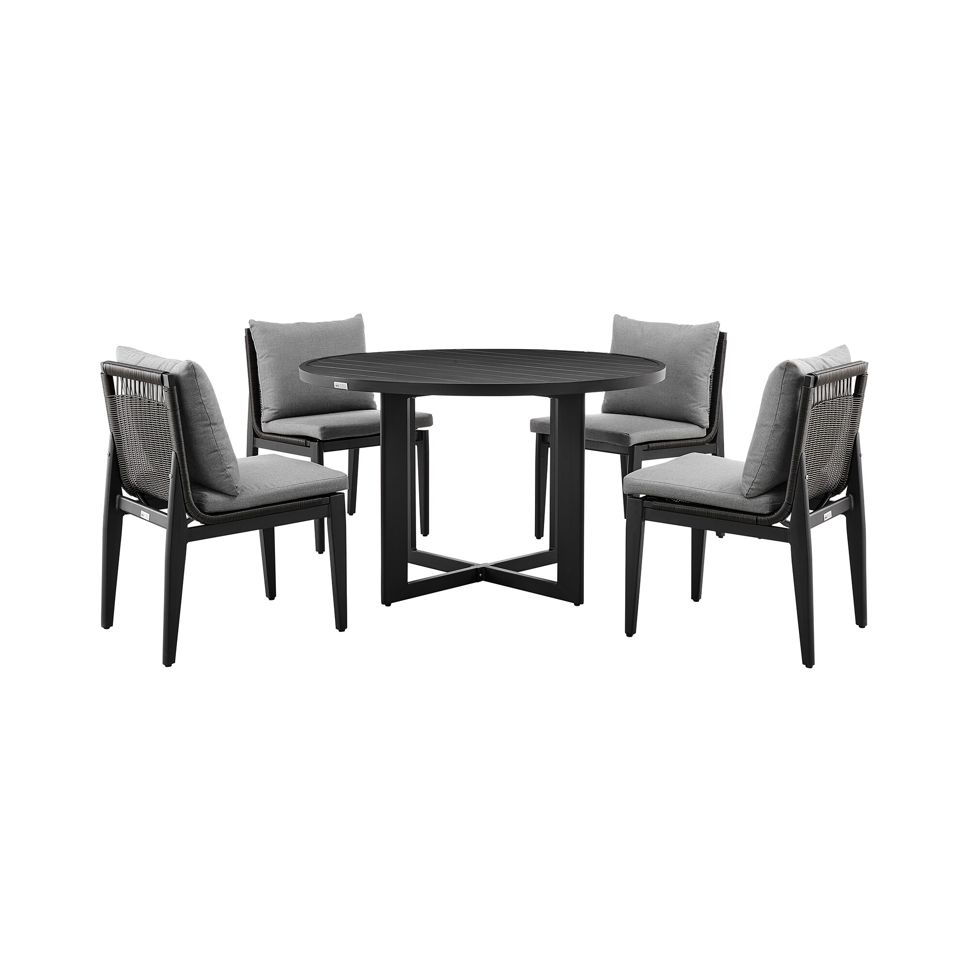 Cayman Black Aluminum 5-Piece Outdoor Dining Set with Grey Cushions