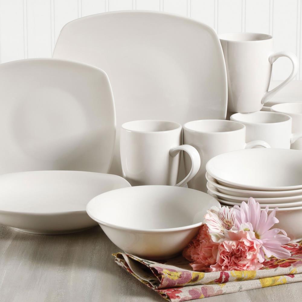 Gibson Home 30 Piece Square Porcelain Dinnerware Set, White, Microwave ...