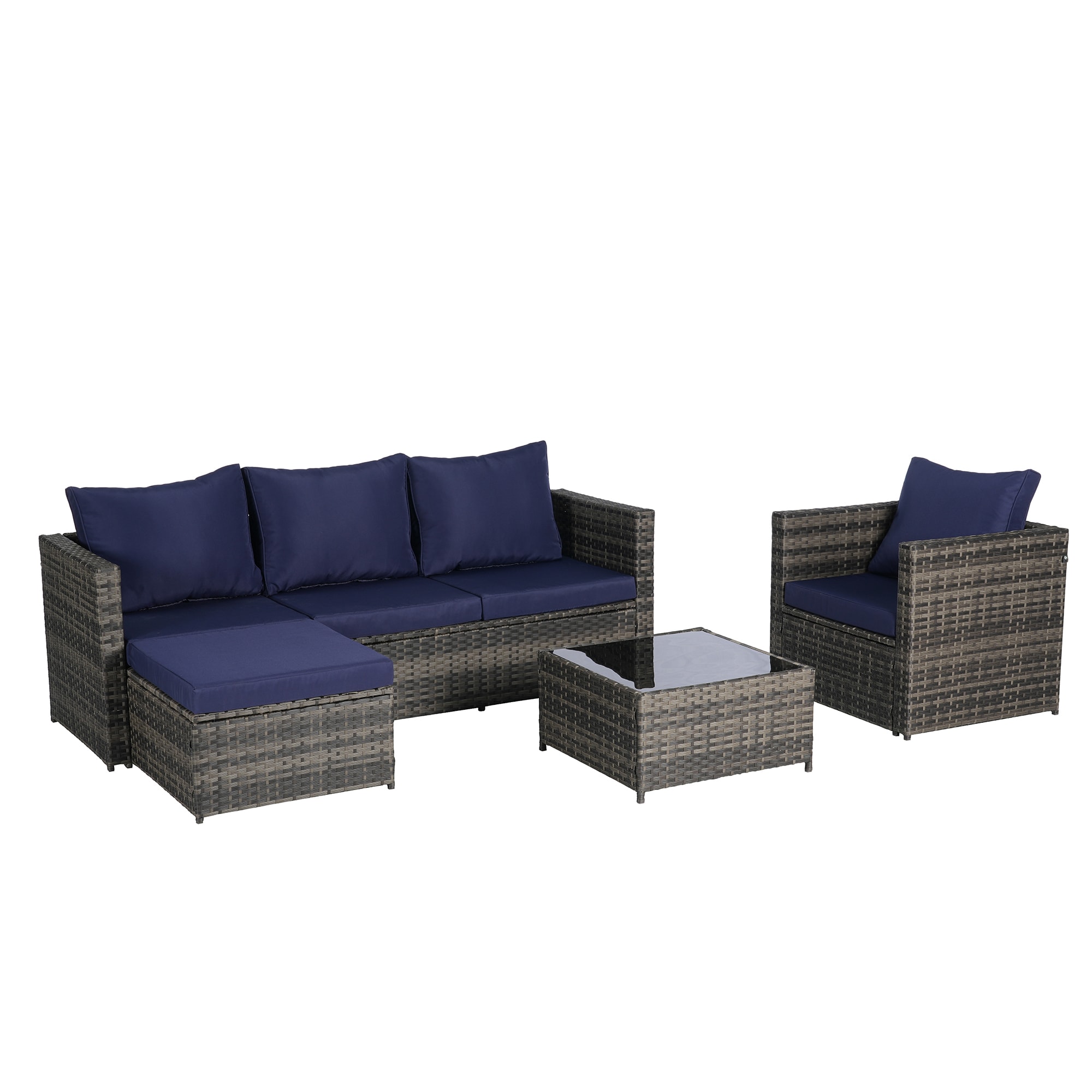 SINOFURN SYB670029NY 4 -Piece Wicker Patio Sofa Conversation Set with Blue Cushions