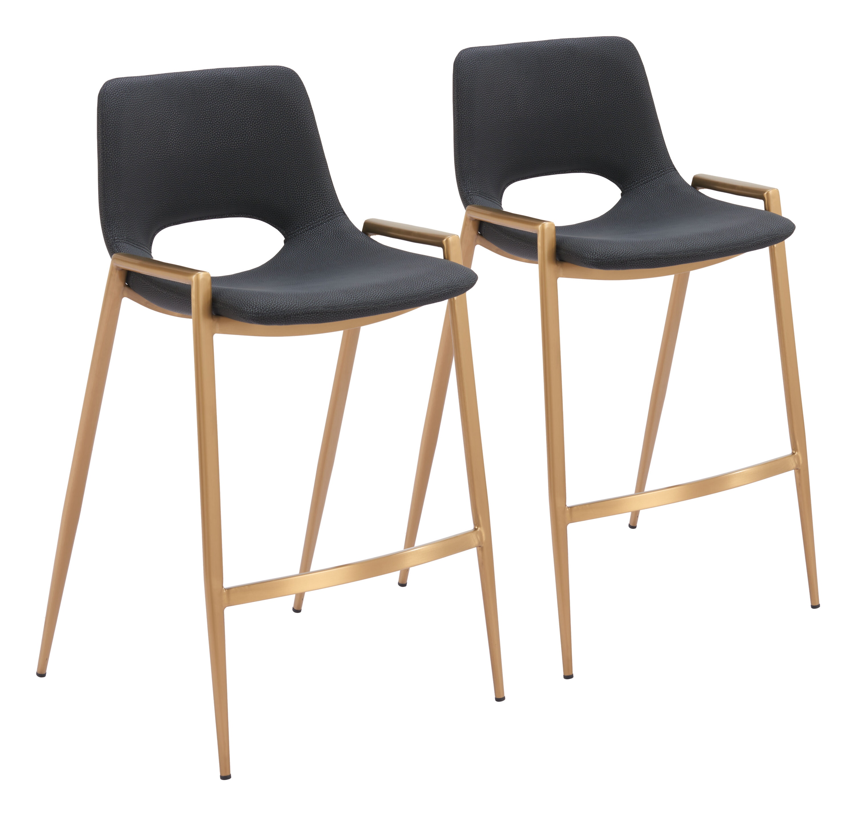 ZUO 109552 Set of 2 Black and Gold 26-in H Counter height (24-in to 27-in) Bucket Seat Upholstered Wood Back Bar Stool with Arms and Back