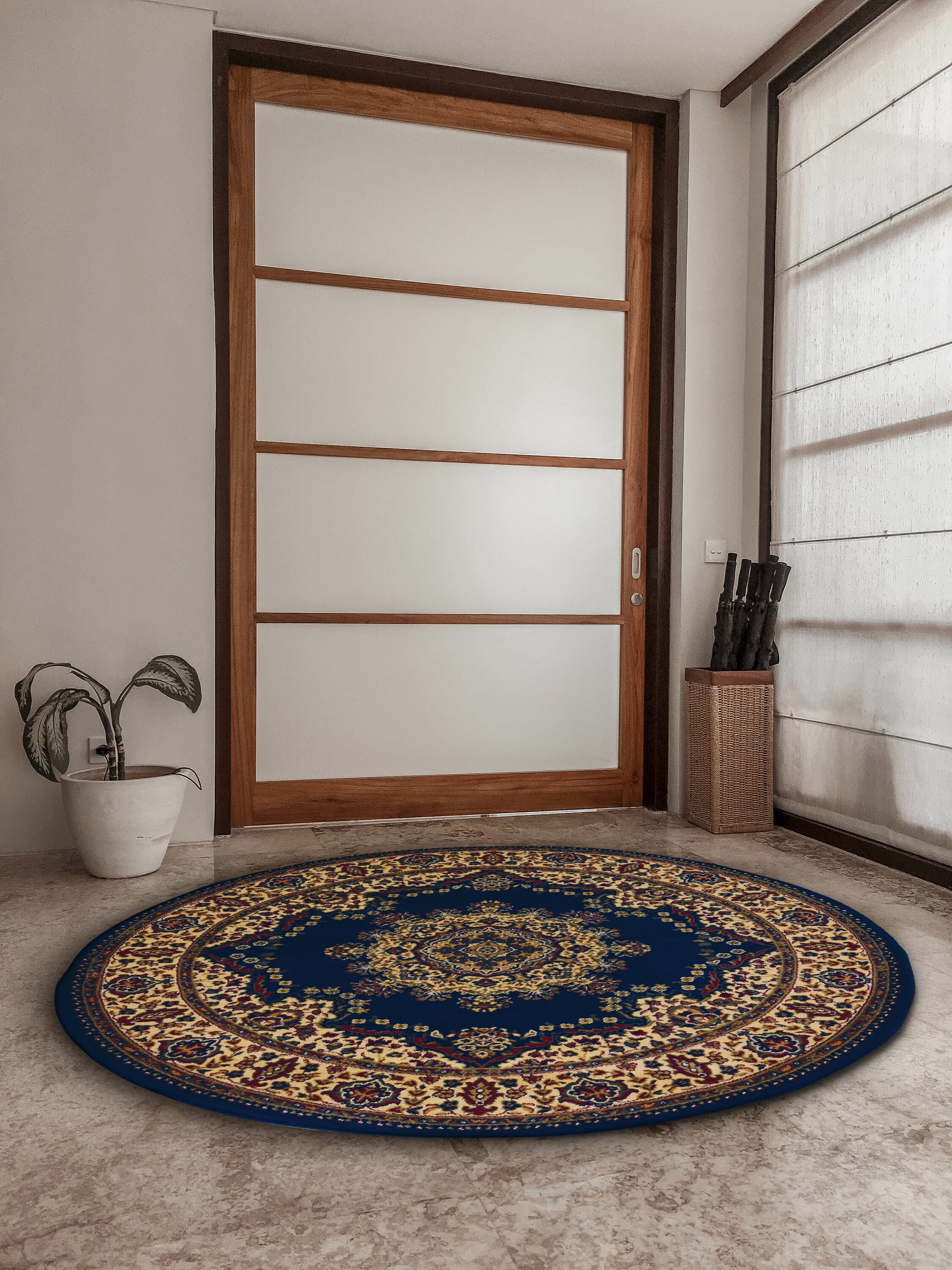 Radici USA 1191/2245/NAVY Castello 5 x 5 (ft) Polypropylene Navy Round Indoor Medallion Oriental Area rug