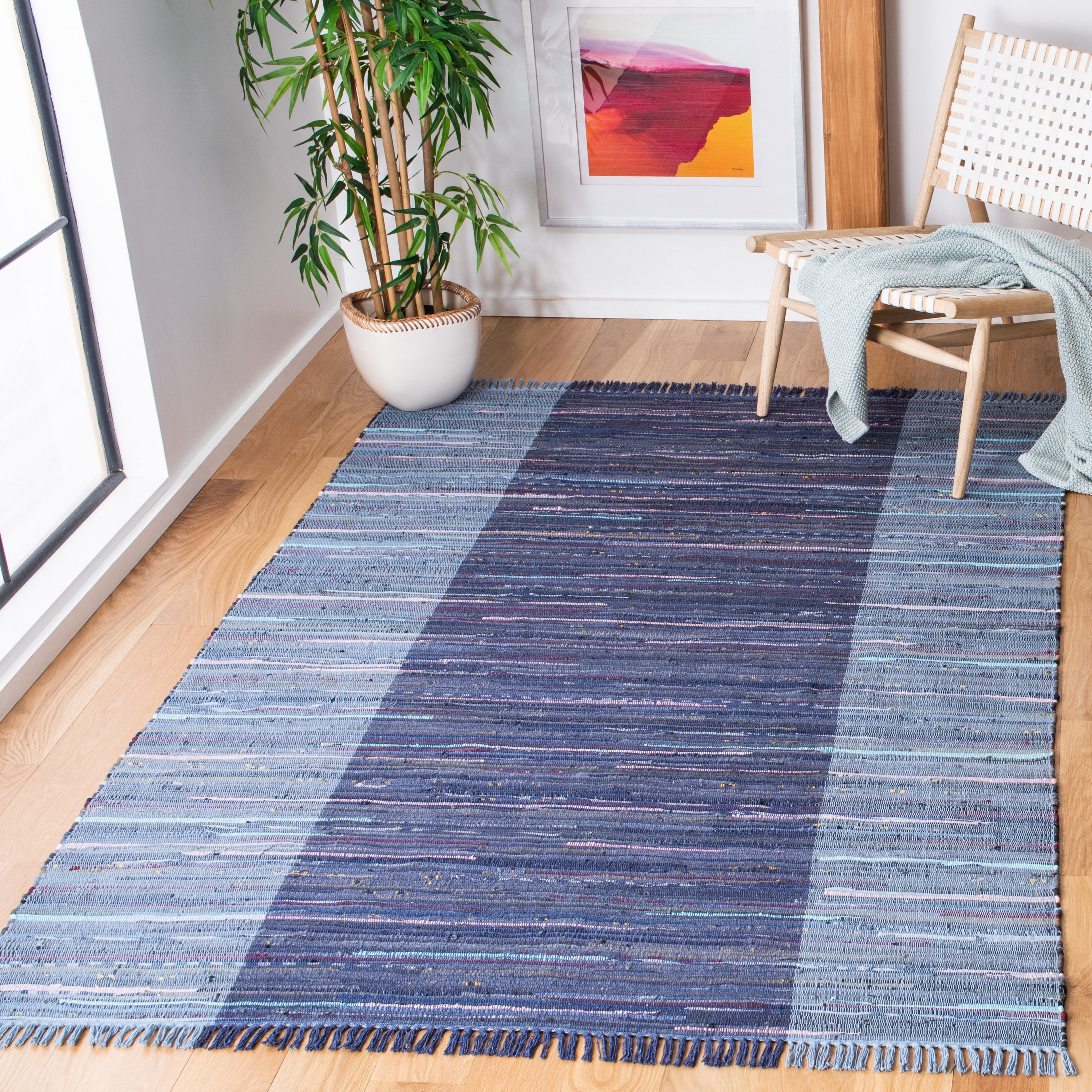 Safavieh RAR122N-5 Rag Rug Romeo 5 x 8 (ft) Cotton Navy/Blue Rectangular Indoor Abstract Bohemian/Eclectic Area rug