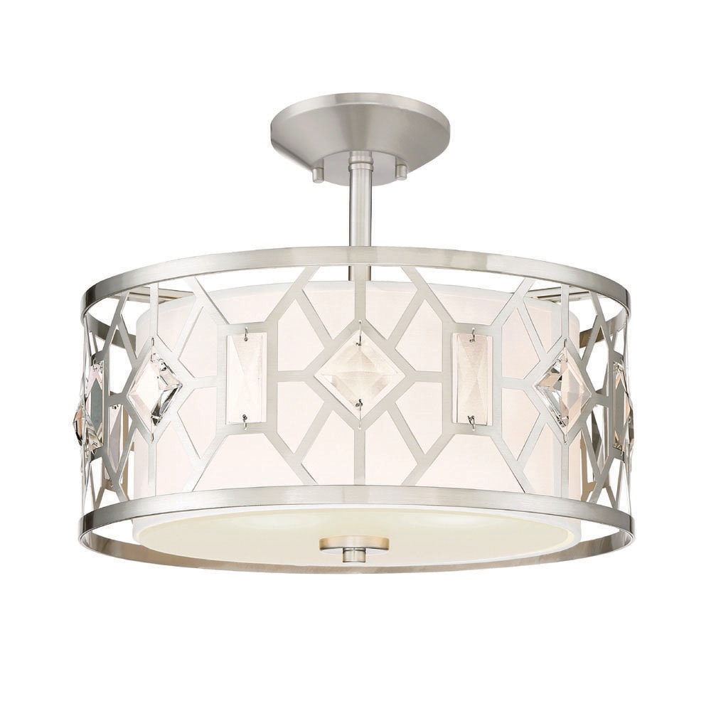 Brentwood 15.5" Chrome Drum Ceiling Light with Crystal Prisms