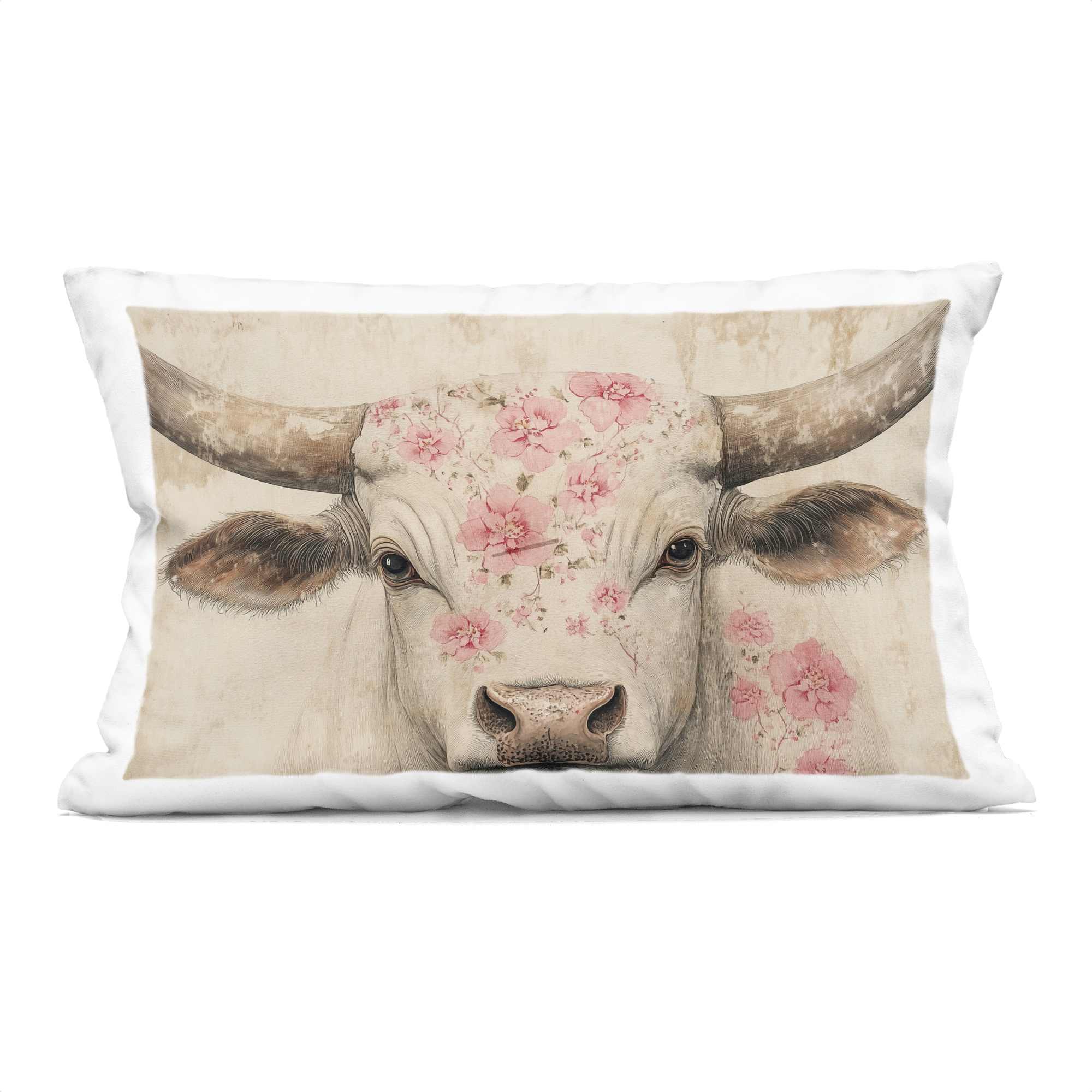 Stupell Industries PLQ-409-RCW-14X20 Cattle with Cherry Blossom Pattern Decorative Printed Throw Pillow design by Heidi K. 14 x 20