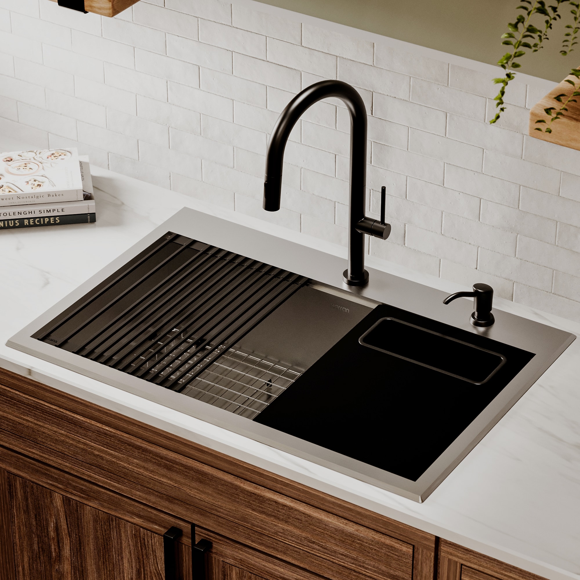 Karran Fusion Drop-in 33-in x 22-in Stainless steel Single bowl 18 -Gauge Workstation Kitchen Sink