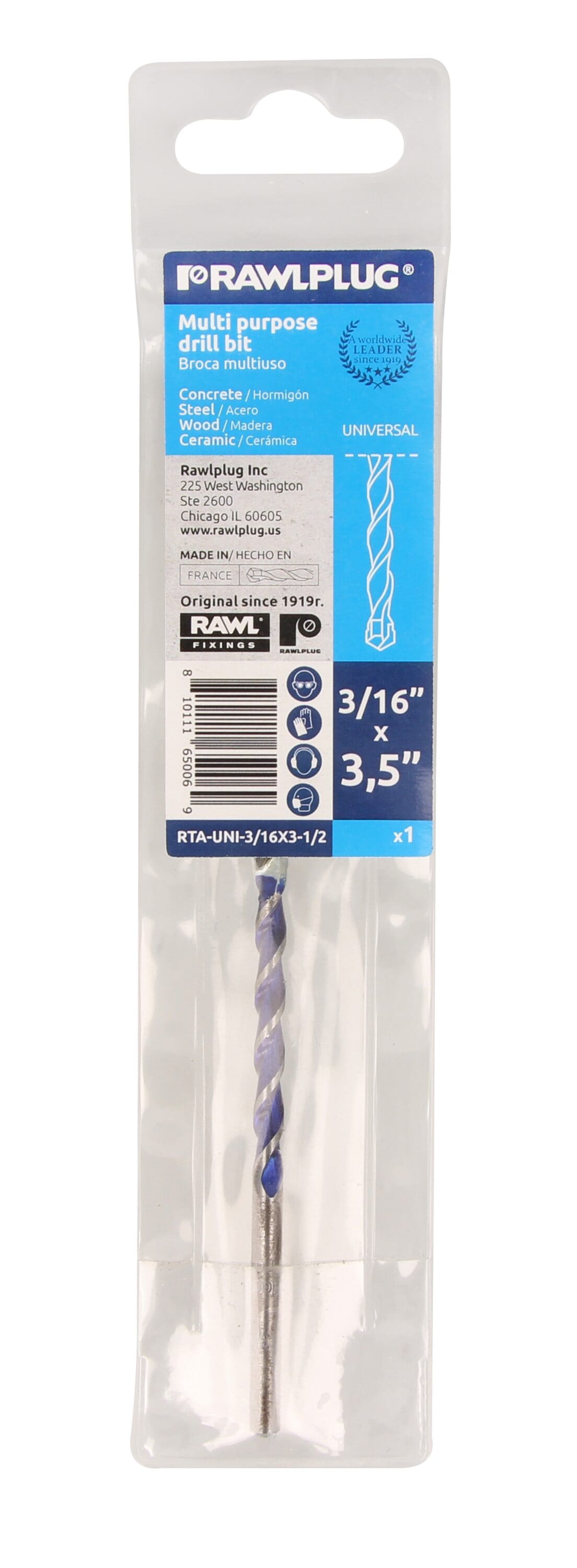 Rawlplug RTA-UNI-316X3-12 DRILL BIT 3/16-in x 3-1/2-in Concrete Anchors