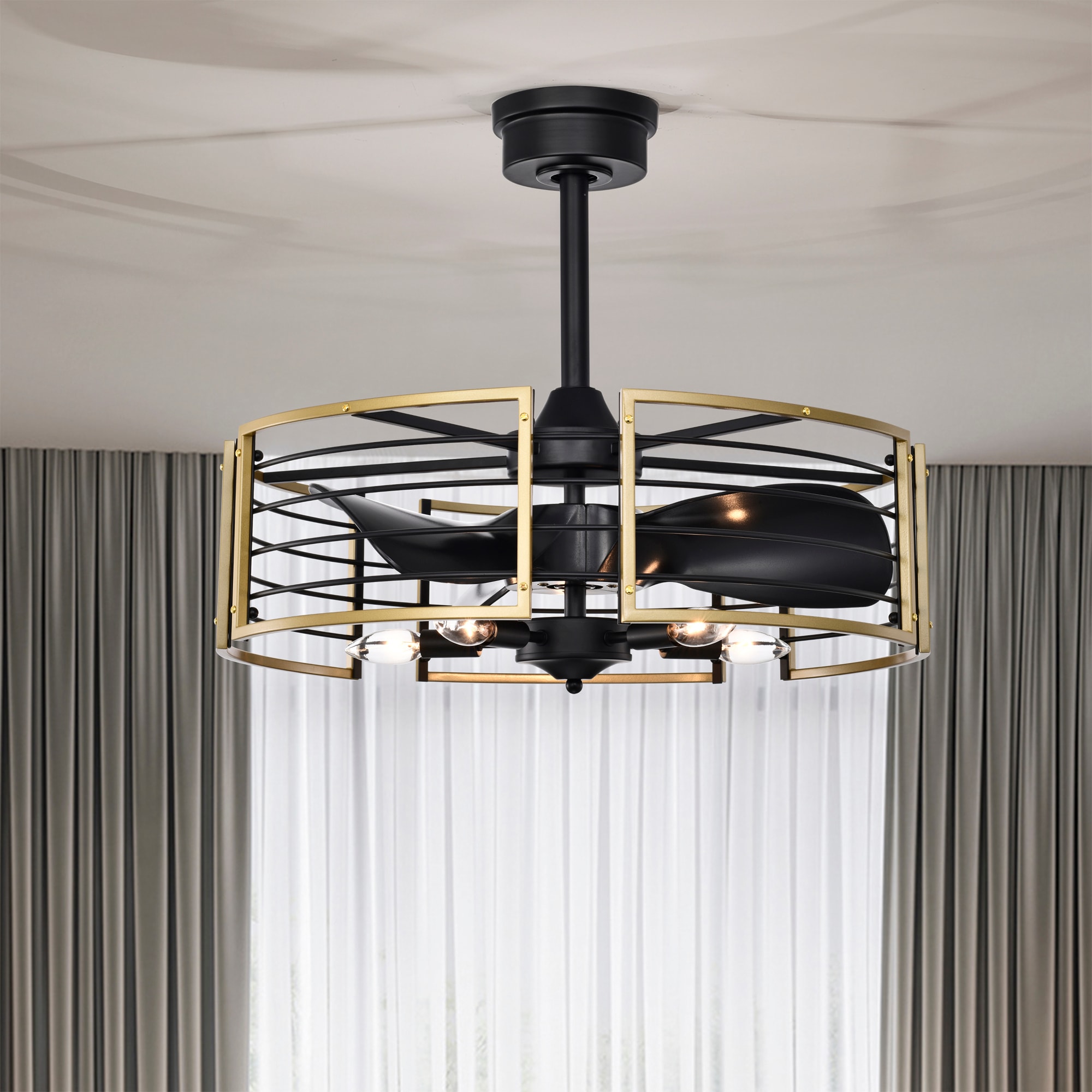 Warehouse of Tiffany DY11Y11BG 23-in Black with Polished Blades Ceiling Fan With Light - Remote Included ( 3 -Blade )