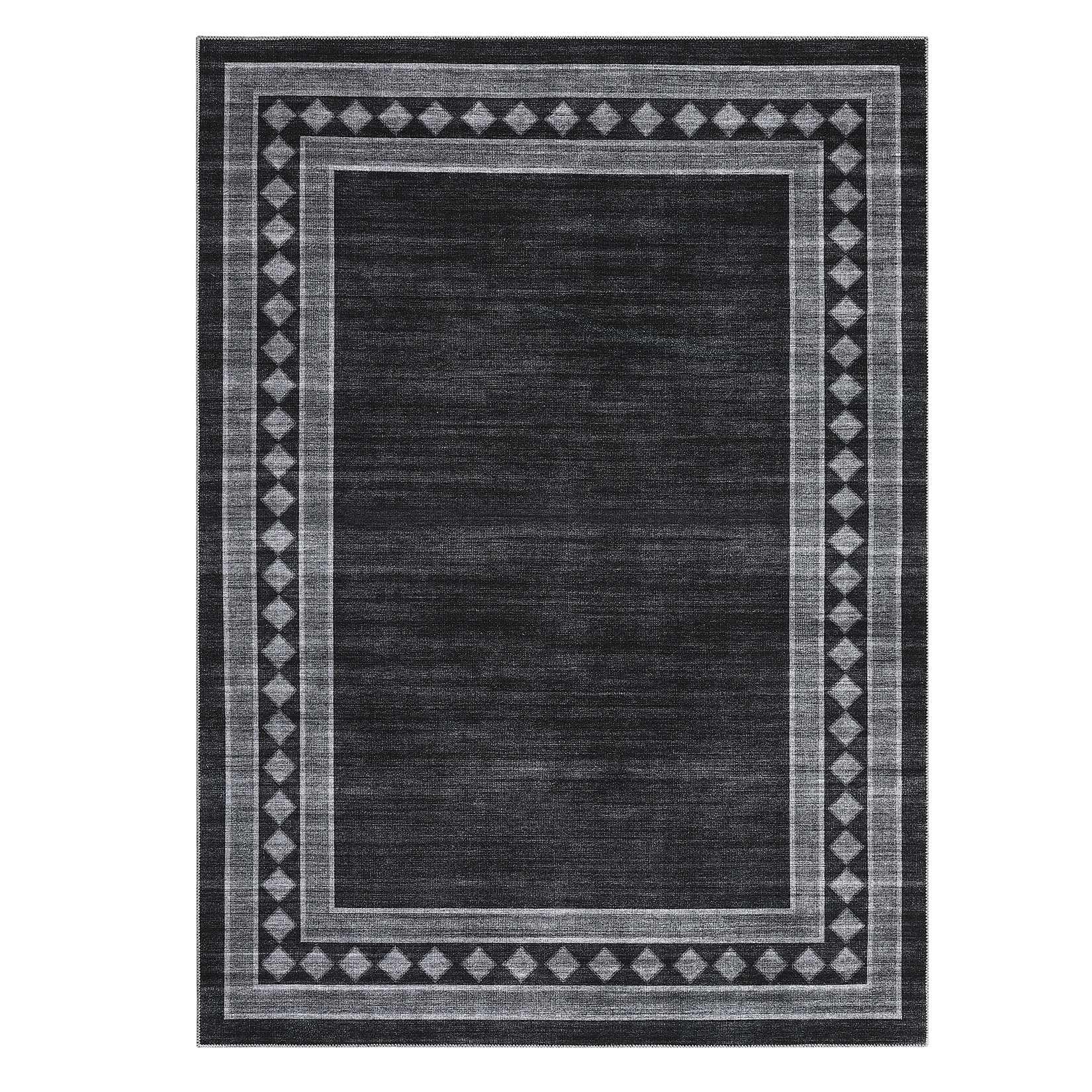 WhizMax SUNNY-PHK-33PF5MRS 2 x 6 ft Polyester Black Rectangular Laundry Hallway Entryway Bathroom Kitchen Geometric Bordered Print Machine Washable Runner Rug