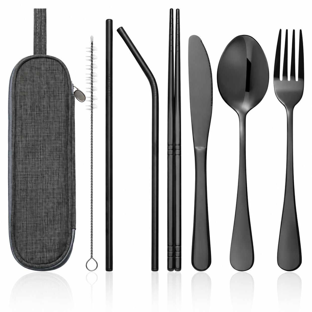 CYIKE  Travel Utensils Set with Case 8 Piece Reusable Stainless Steel Camping Cutlery Set for Lunchbox Office School Portable Fork Spoon Knife