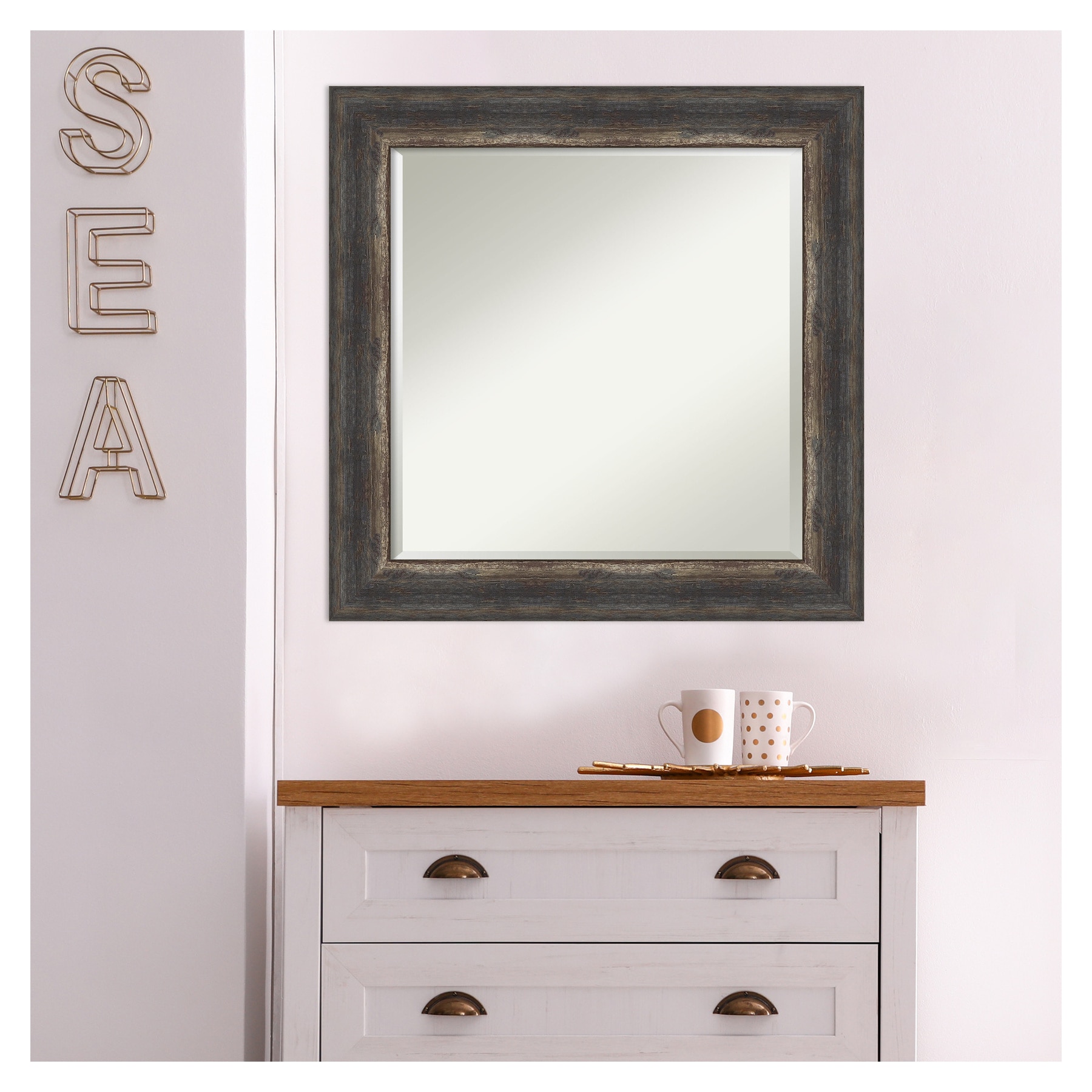 Bronze and Wood Full Length Rectangular Wall Mirror