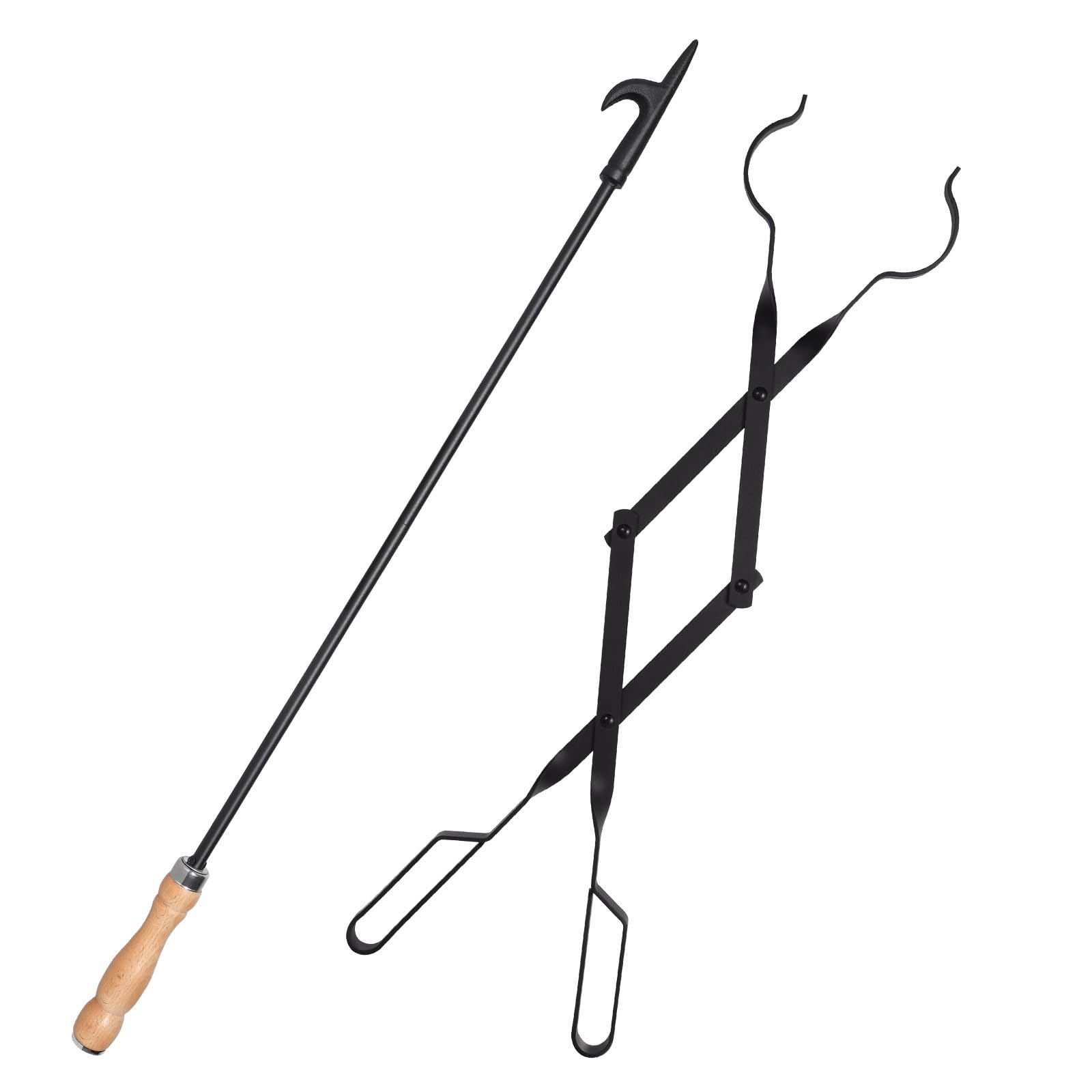 Justincity  Heavy Duty 32 in Long Fireplace Fire Pit Poker Stick and 26 in Fireplace Tongs Tool Set Rust Resistant Black Finish