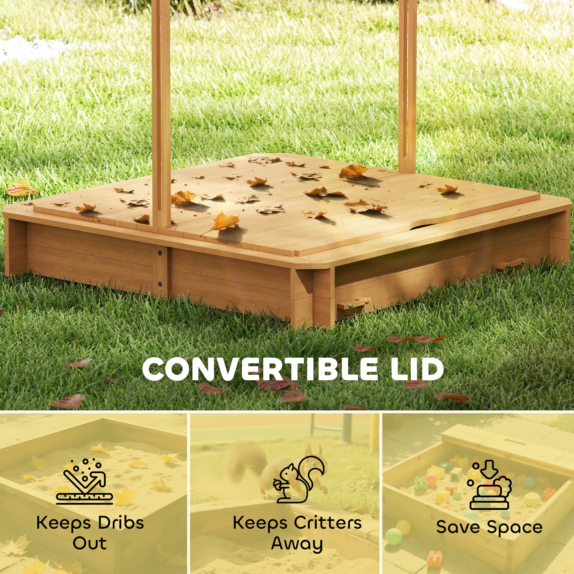 Outsunny Covered Sandbox with Lid with Adjustable Canopy for Kids