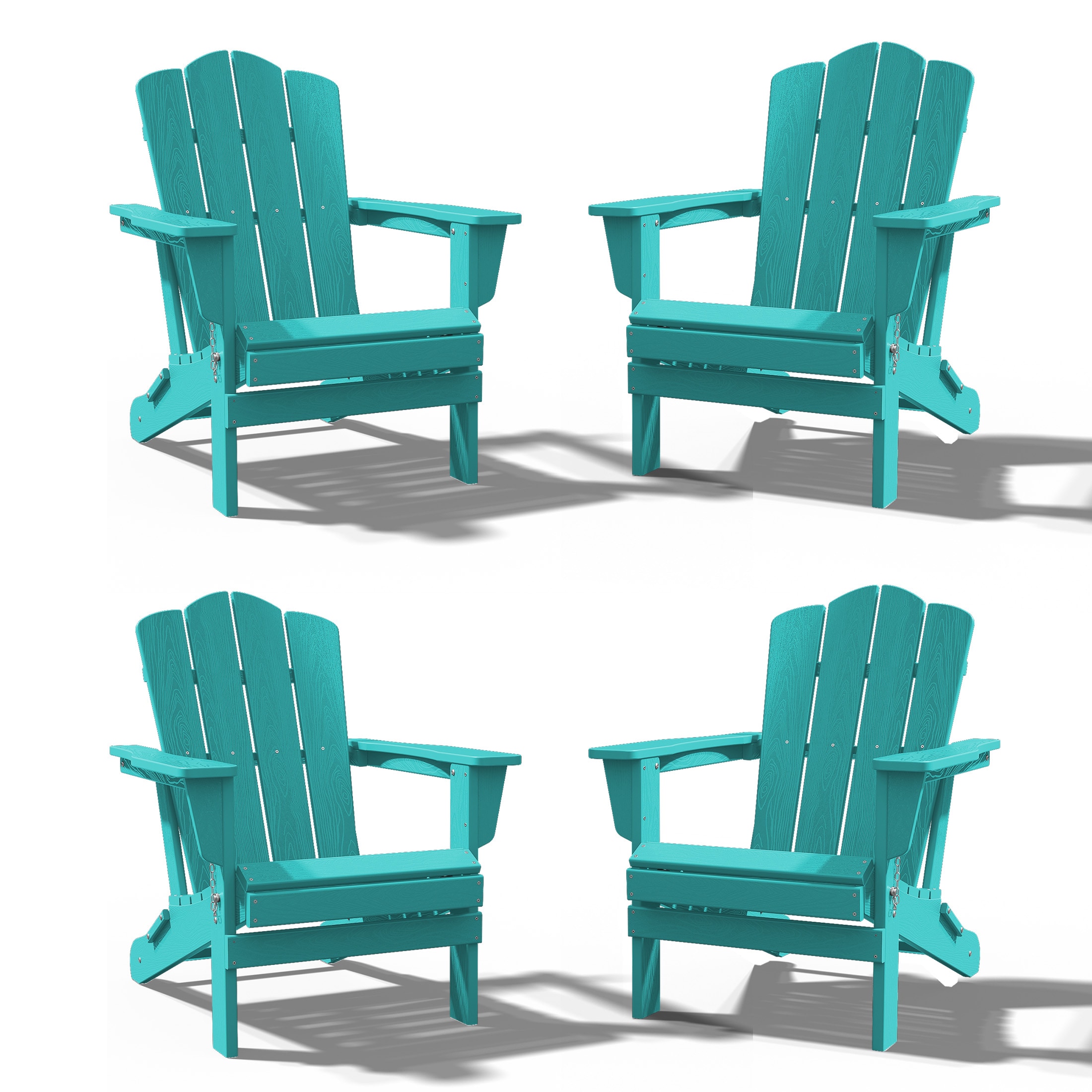 JEAREY PEYD04-PB HDPE Folding Adirondack Chair Set of 4 Set of 4 Stackable Tiffany Blue HDPE Frame Stationary Adirondack Chair with Slat Seat