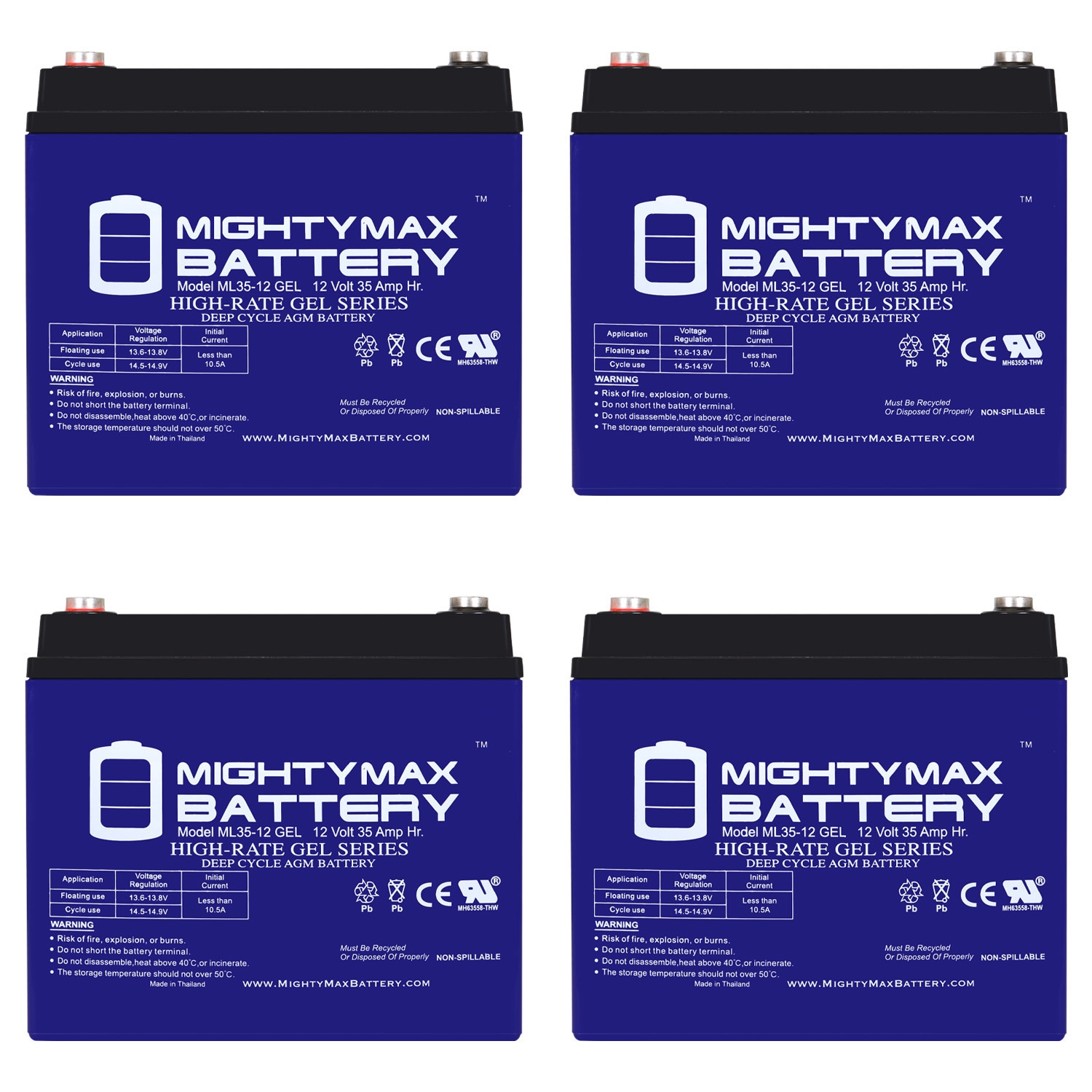 Mighty Max Battery MAX3959192 12V 35AH GEL Miller Electric Blue Star 6000 Rechargeable Sealed GEL 12350 Backup power Batteries 4 -Pack