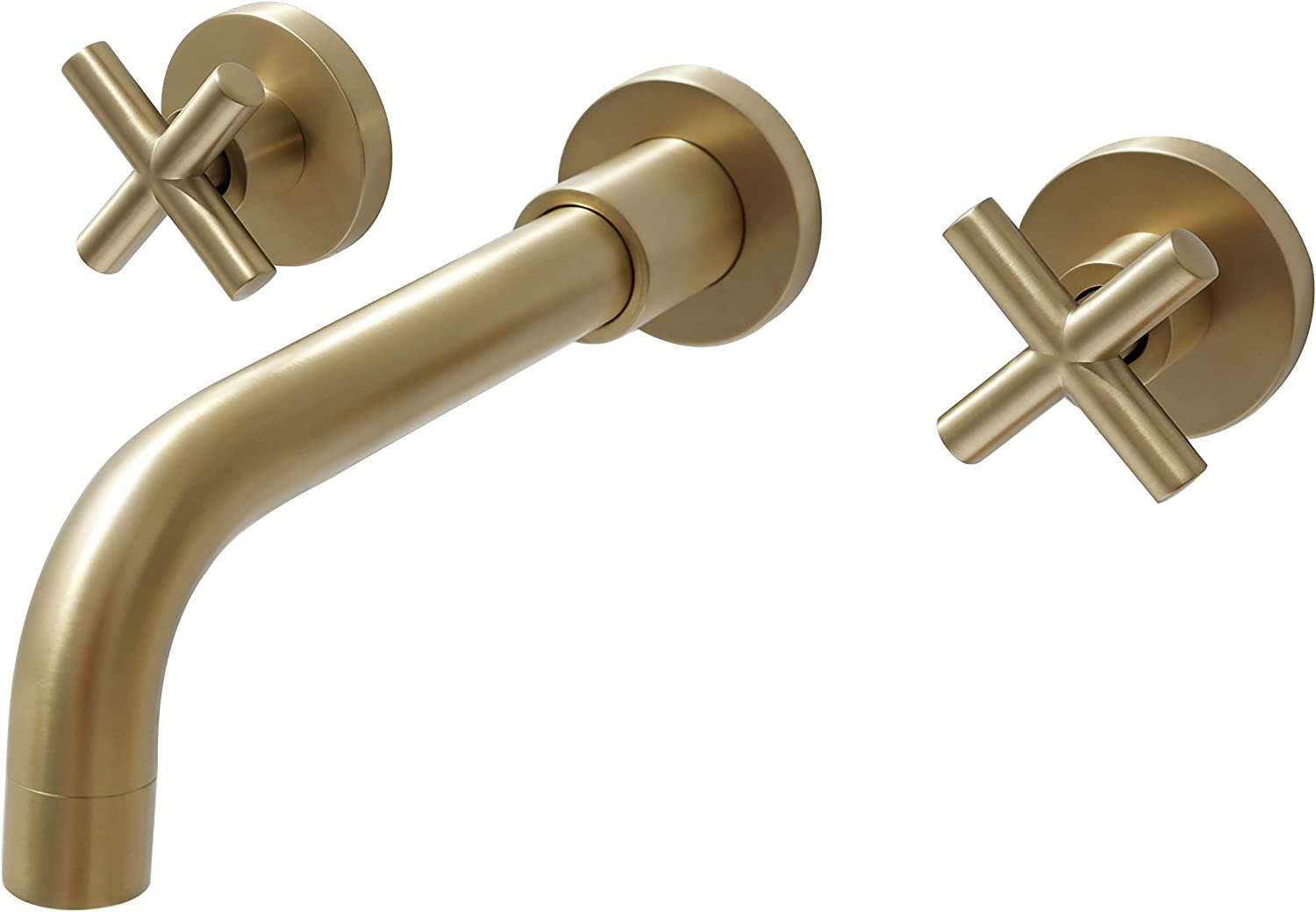 GLANZEND - Brushed Gold Wall Mounted 2 Handle Vessel Sink Bathroom Sink Faucet Deck Plate Supply...