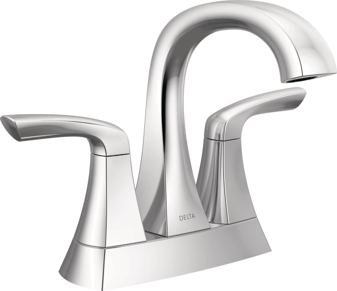 Delta 25895LF Lacey Chrome 4-in centerset 2-handle WaterSense Mid-arc Residential Handle Bathroom Sink Faucet with Drain