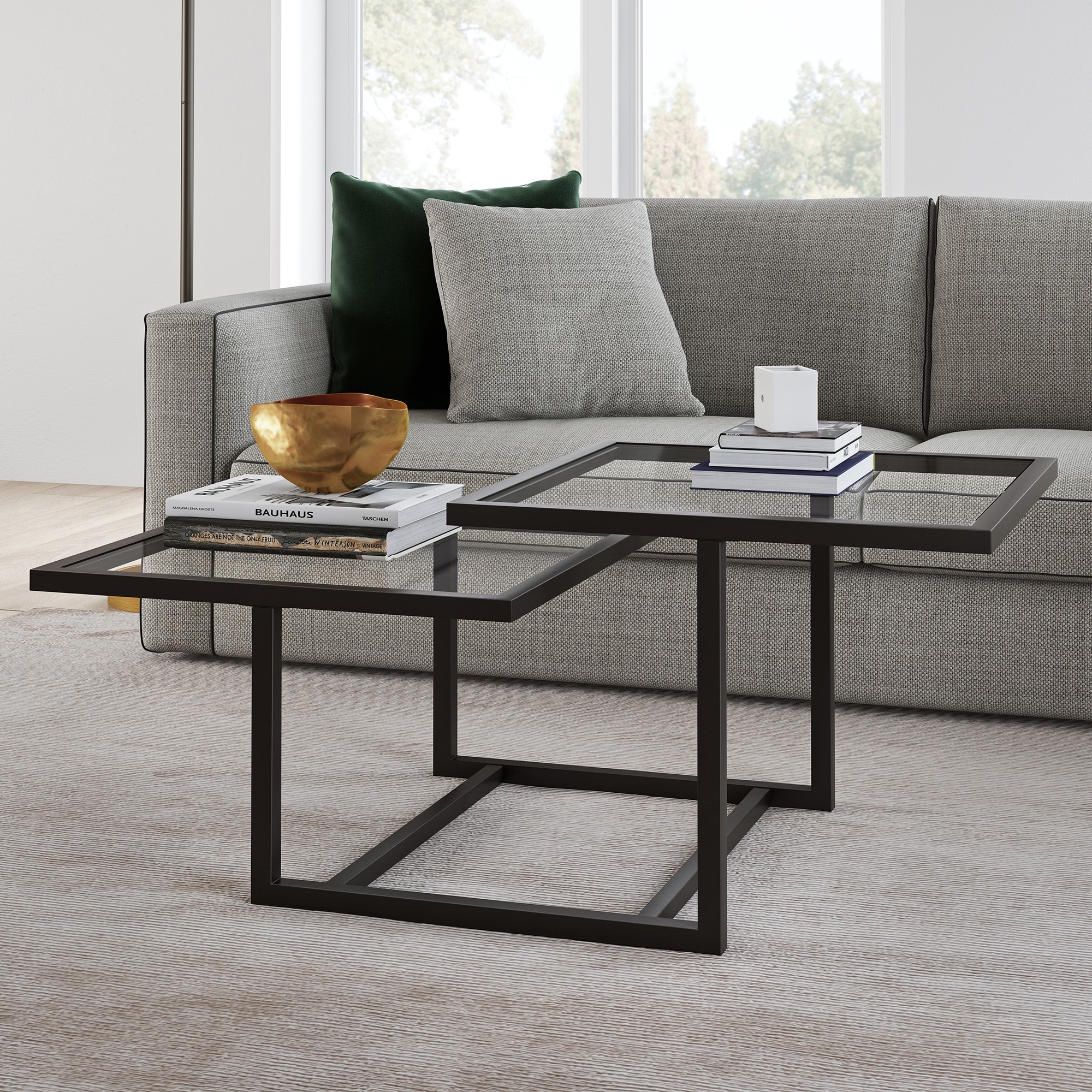 Amalie Blackened Bronze Rectangular Glass Coffee Table, 43"W