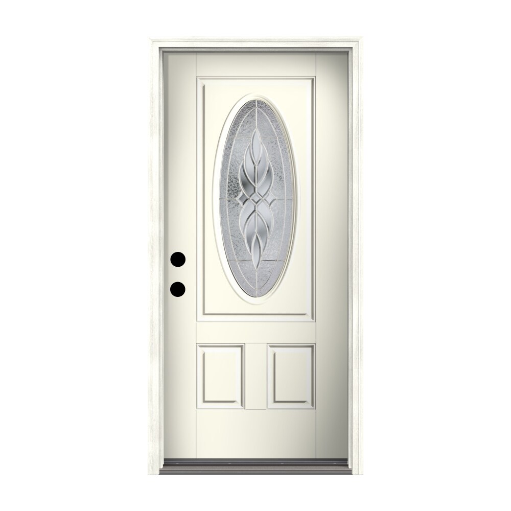 Therma-Tru Benchmark Doors Varissa 36-in x 80-in Fiberglass Oval Lite Right-Hand Inswing White Painted Prehung Single Front Door with Brickmould -  TTB640964SOS